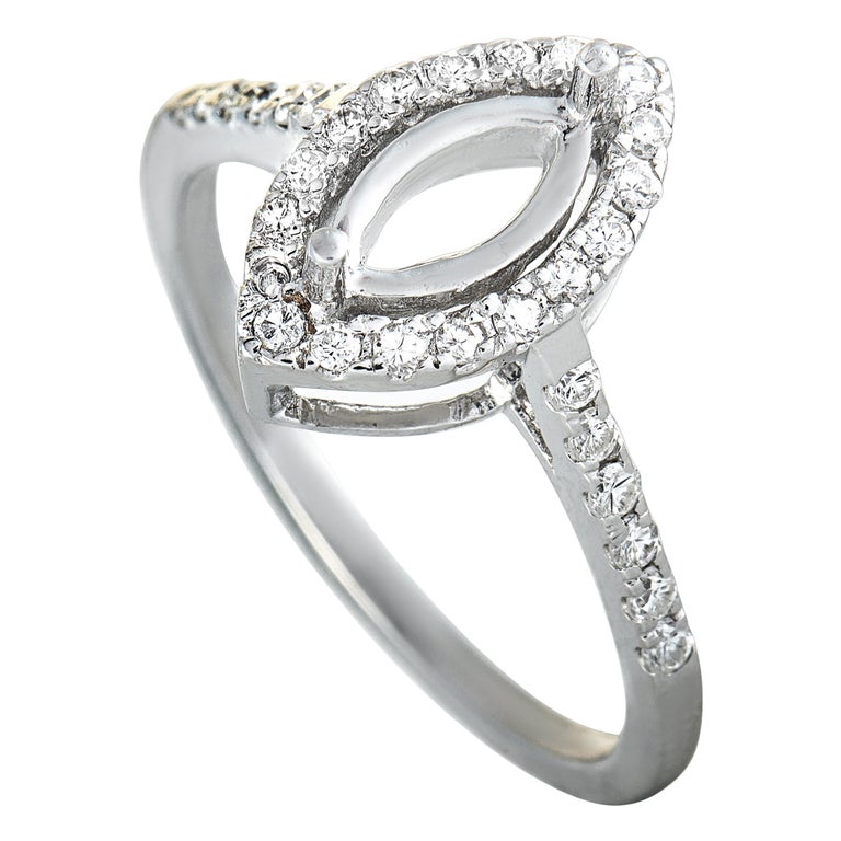 18 Karat White Gold Diamond Marquise Mounting Ring at 1stDibs