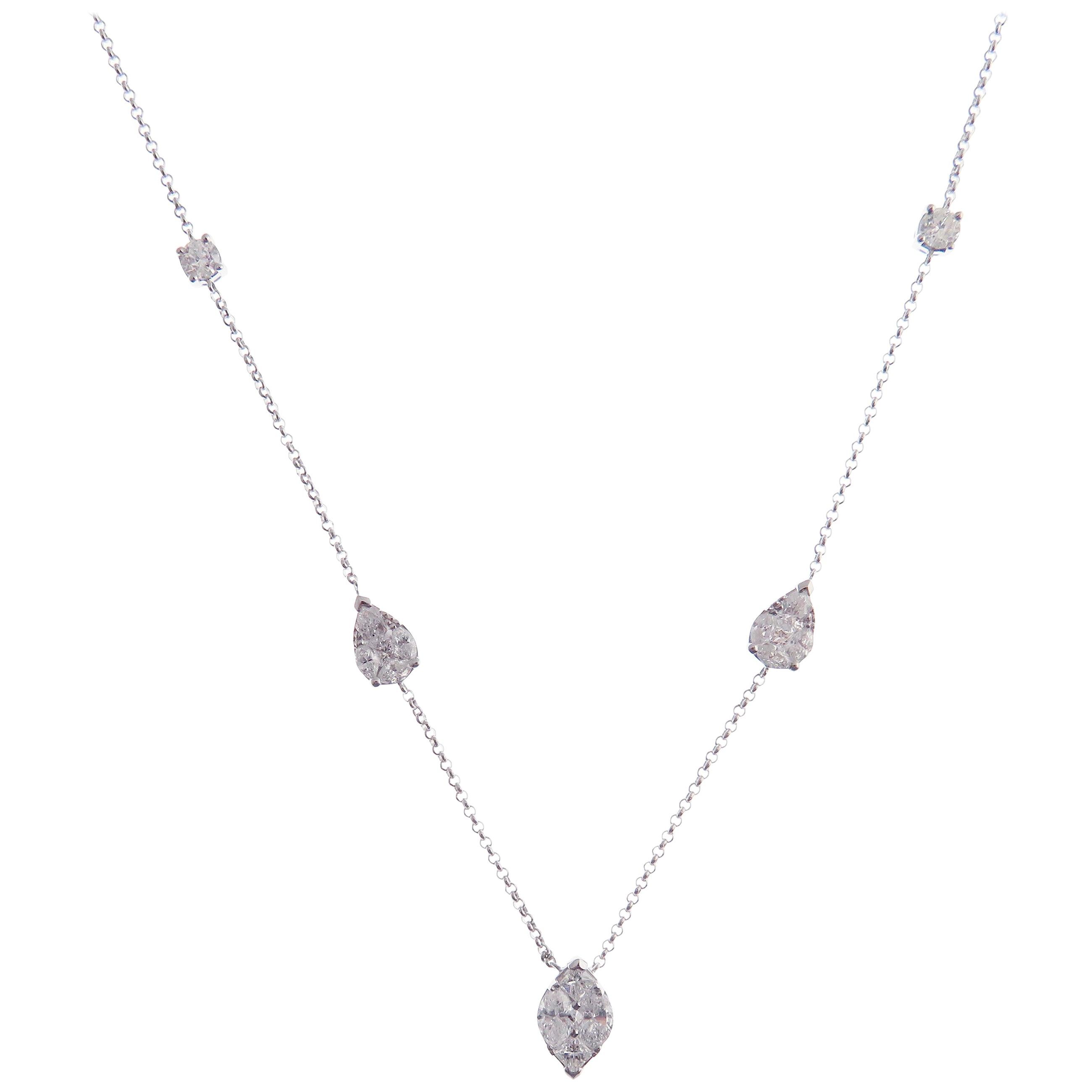 18 Karat White Gold Diamond Marquise Pear Pendant Necklace