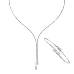 18 Karat White Gold Diamond Marquise Set of Necklace and Bracelet 