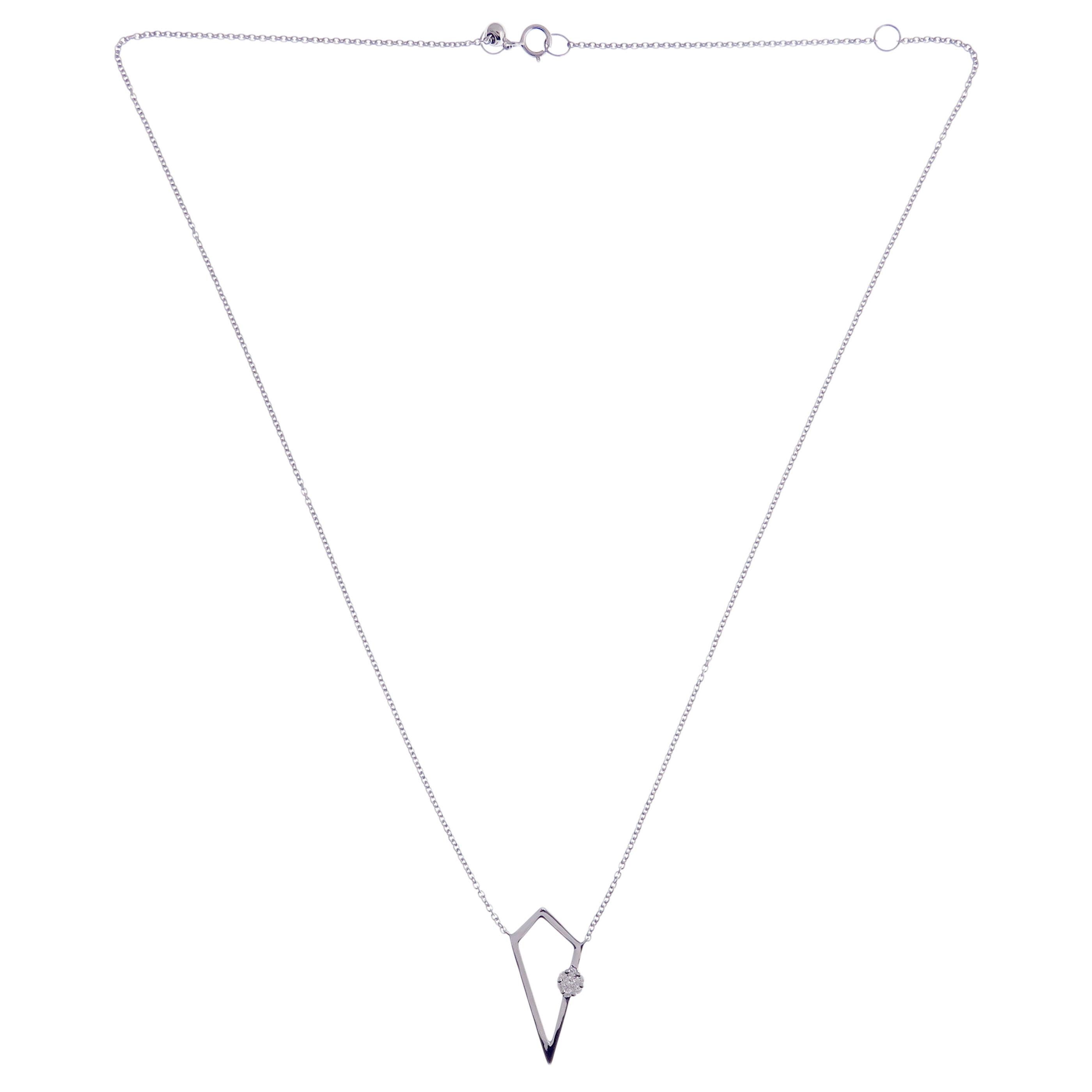Diese abstrakte Halskette aus 18-karätigem Weißgold wiegt etwa 0,10 Karat weißer Diamanten in SI-H-Qualität. 

Halskette ist 16