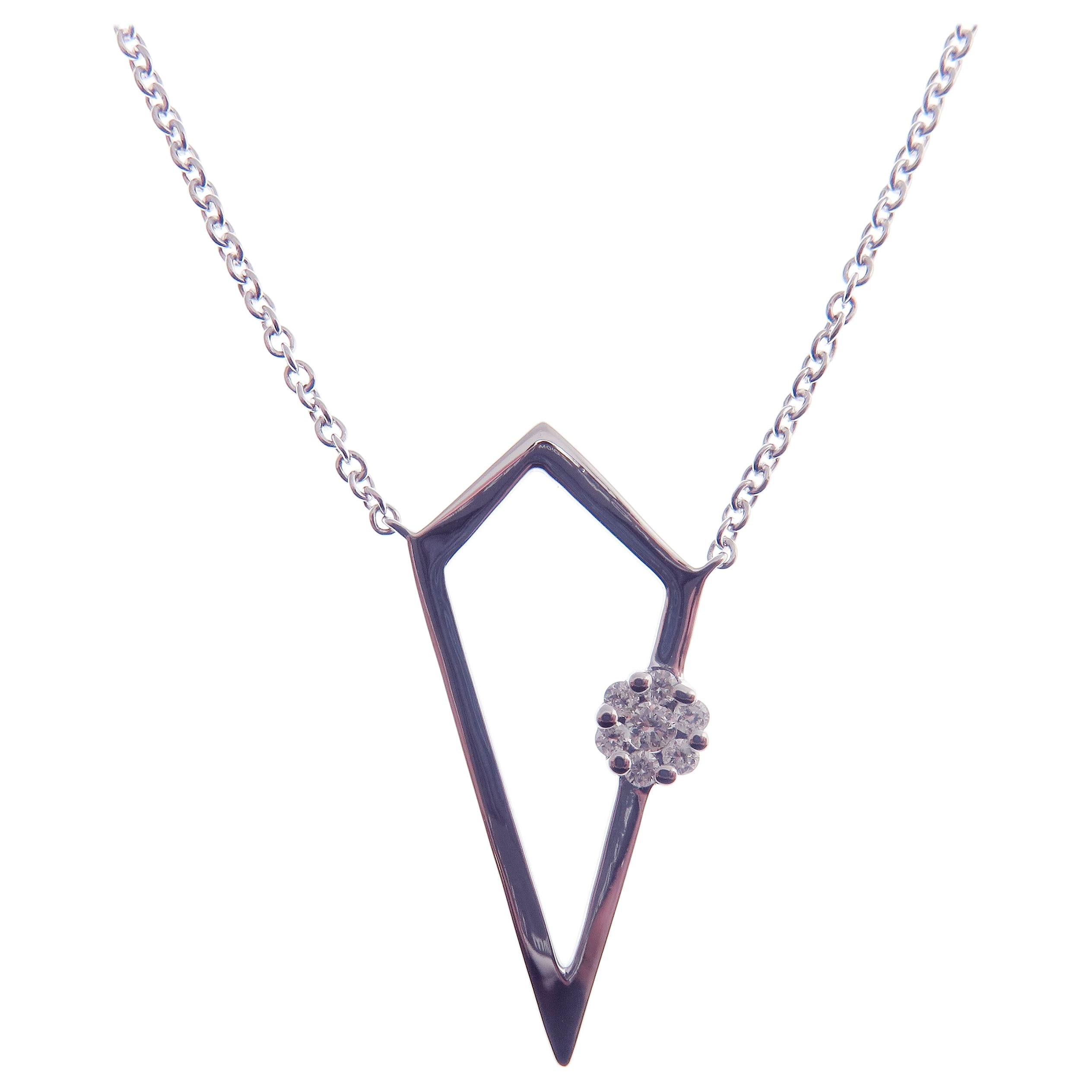 18 Karat White Gold Diamond Medium Abstract Hollow Pendant Necklace