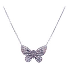 18 Karat White Gold Diamond Medium Butterfly Baguette Necklace
