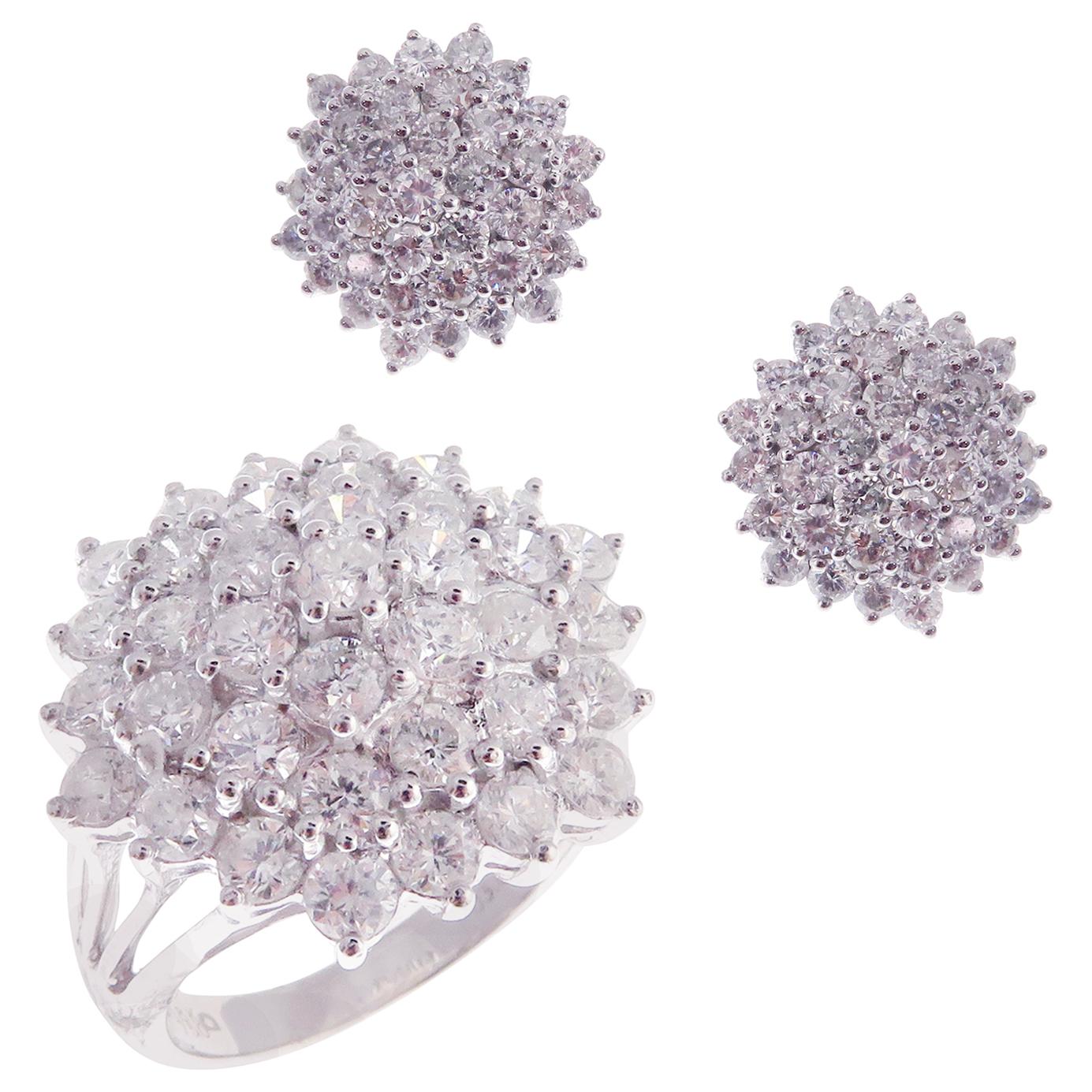 18 Karat White Gold Diamond Medium Emerald Circle Earring Ring Set For ...