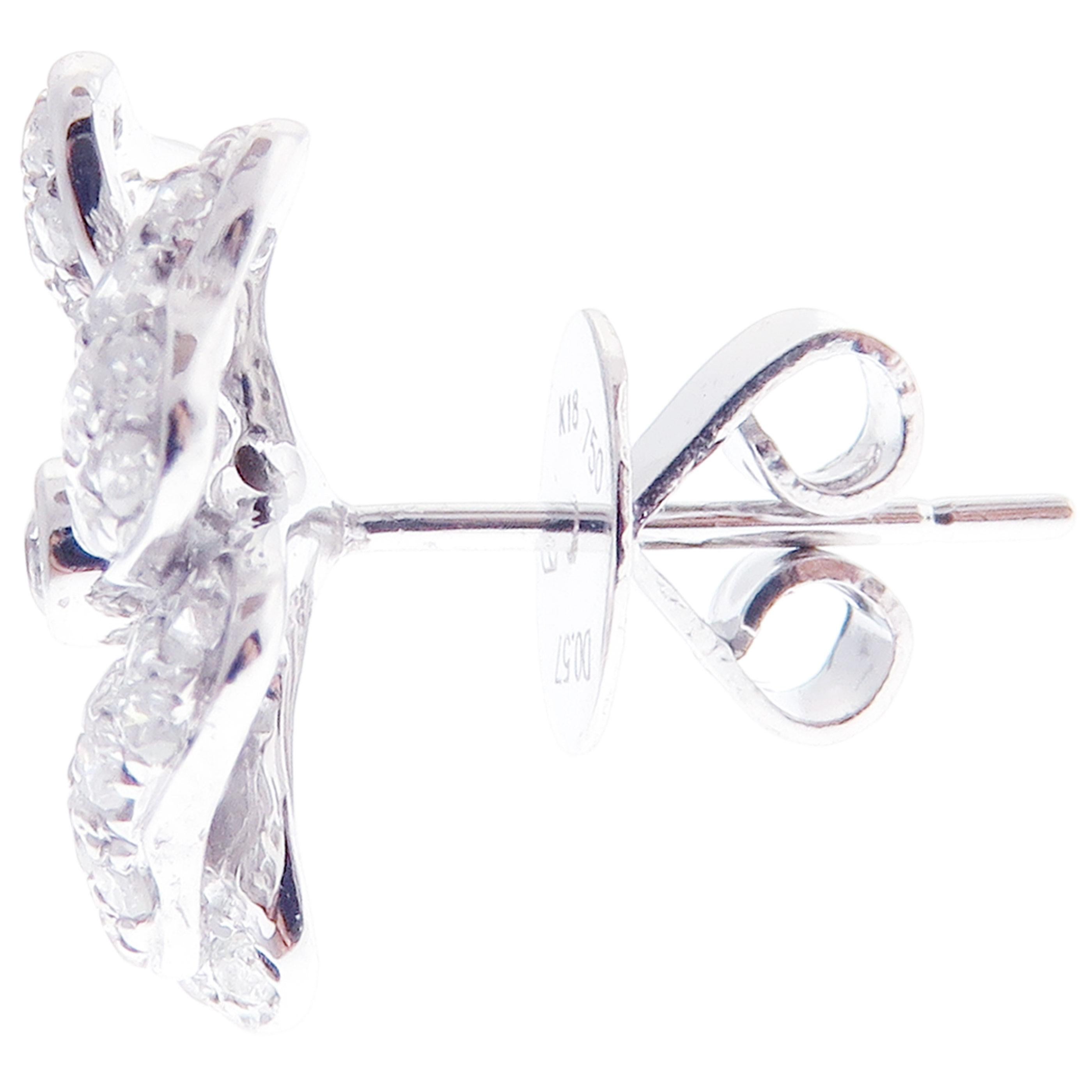 Women's or Men's 18 Karat White Gold Diamond Medium Classic Pave Flower Earring For Sale