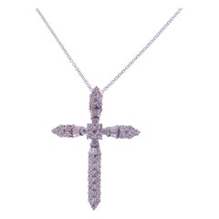 18 Karat White Gold Diamond Medium Cross Baguette Simple Necklace