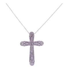 18 Karat White Gold Diamond Medium Cross Baguette Simple Necklace