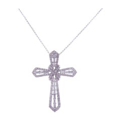 18 Karat White Gold Diamond Medium Cross Simple Necklace