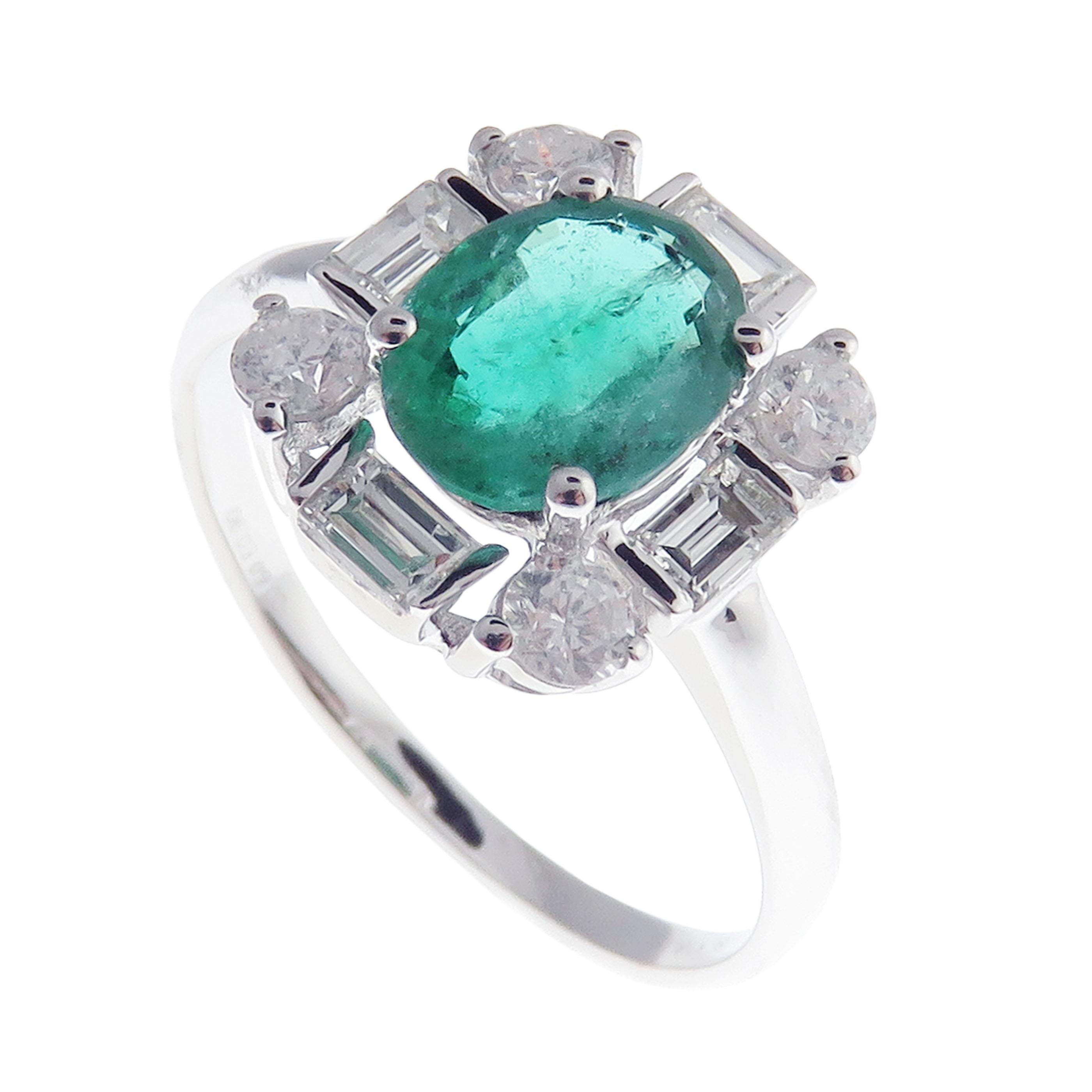 Women's or Men's 18 Karat White Gold Diamond Medium Emerald Square Earring Ring Set