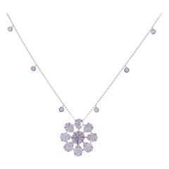 18 Karat White Gold Diamond Medium Flower Snowflake Marquise Princess Necklace