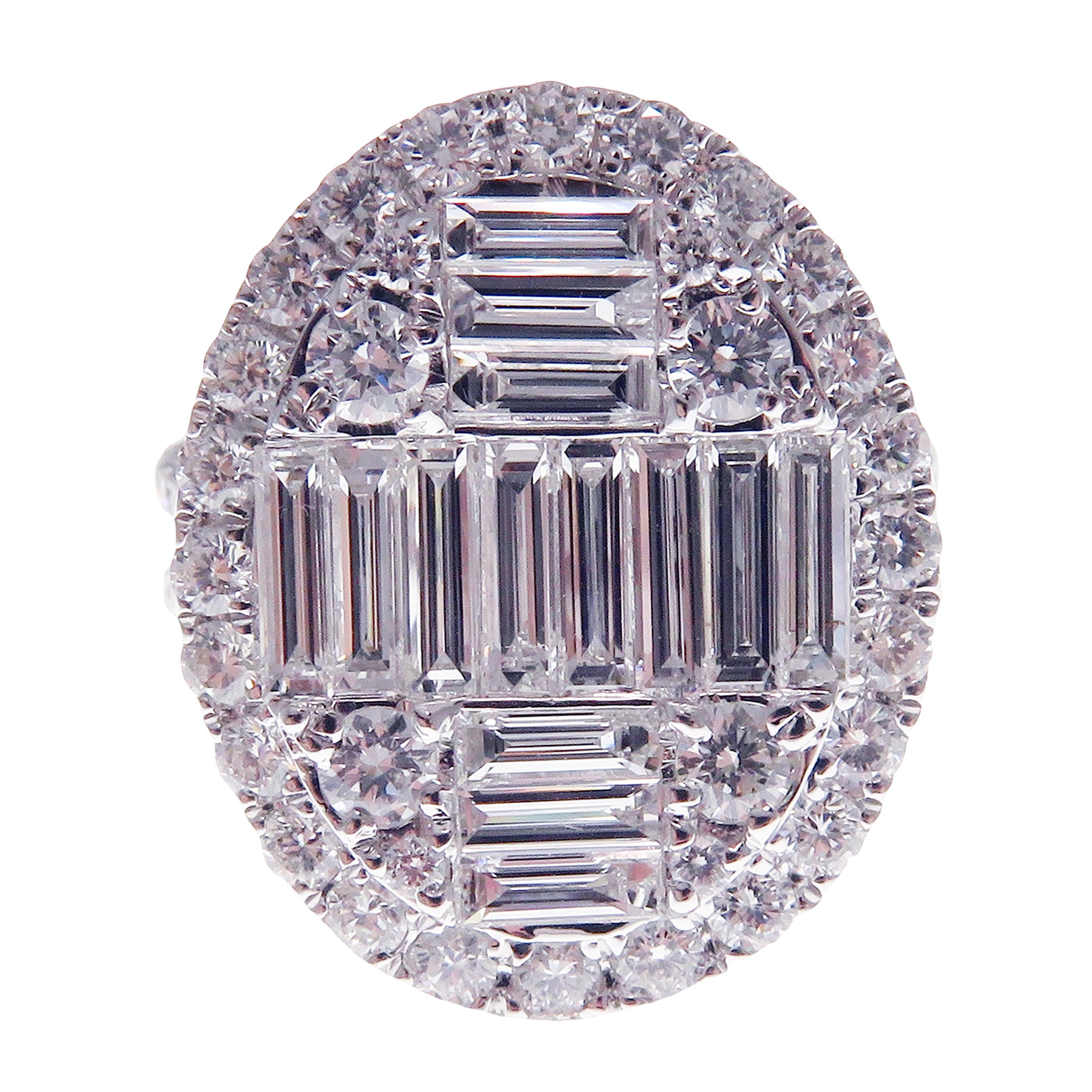 18 Karat White Gold Diamond Medium Oval Flat Baguette Earring Ring Set 2