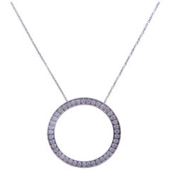 18 Karat White Gold Diamond Medium Round Hollow Circle Pendant Necklace