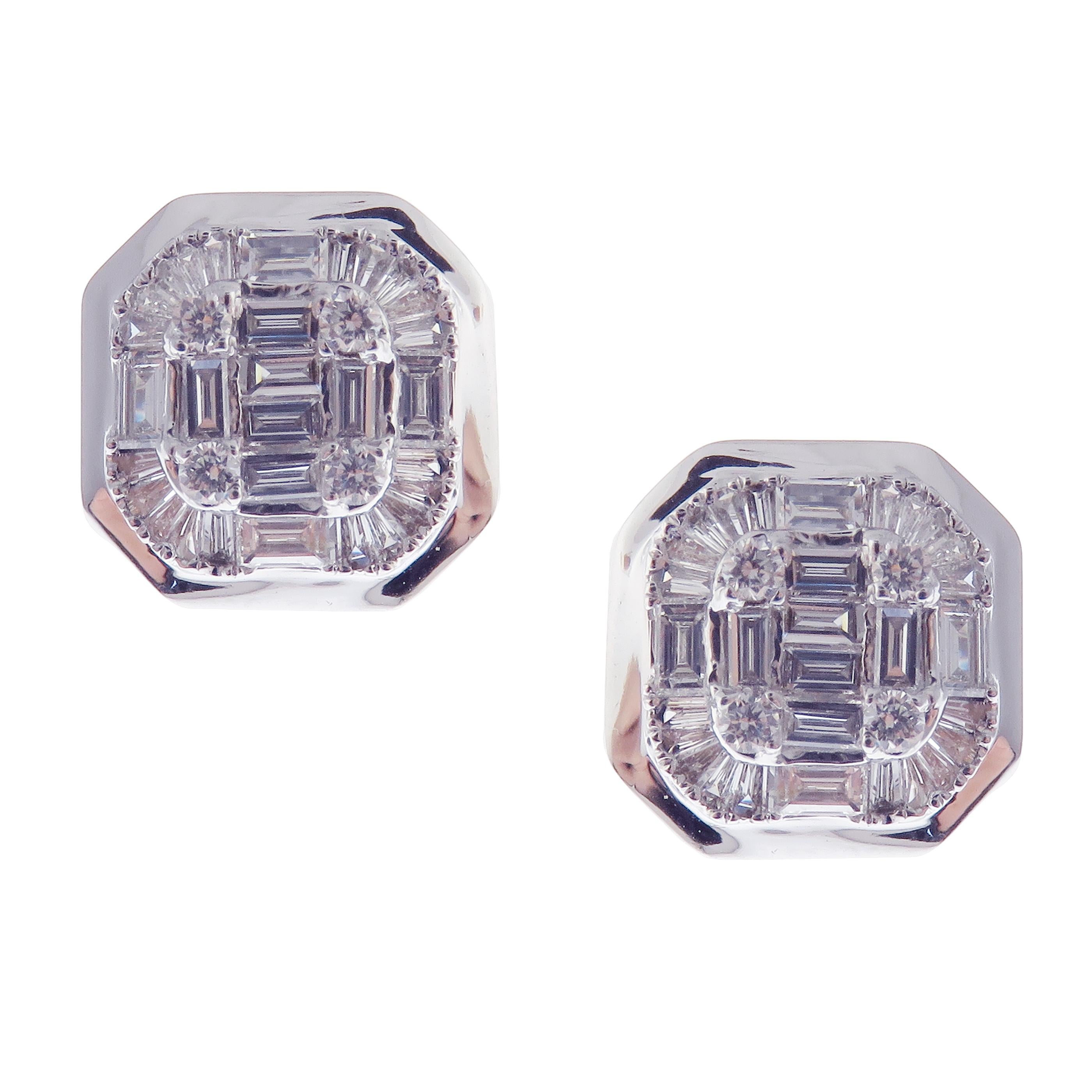 Baguette Cut 18 Karat White Gold Diamond Medium Square Baguette Earring Ring Set