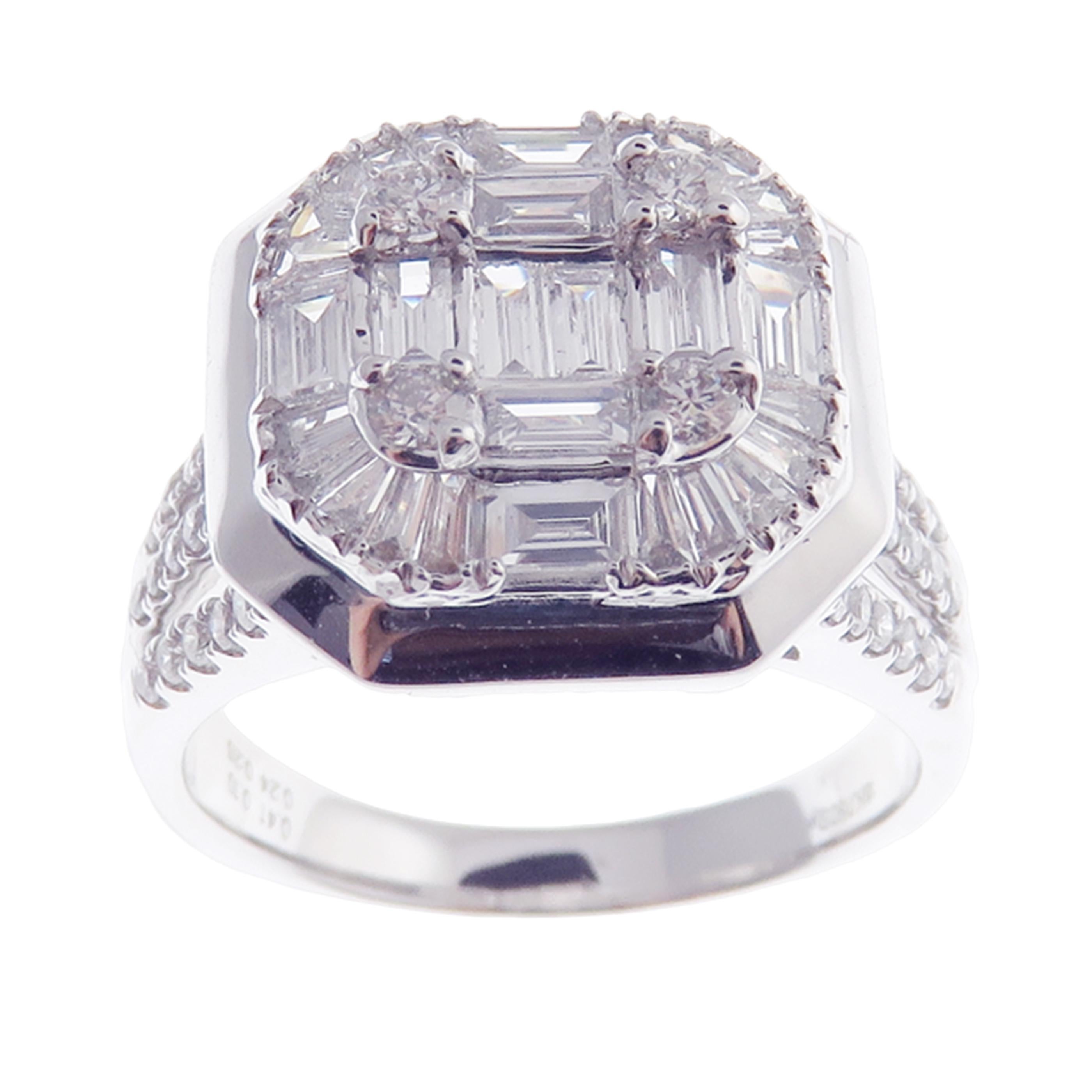 18 Karat White Gold Diamond Medium Square Baguette Earring Ring Set 1