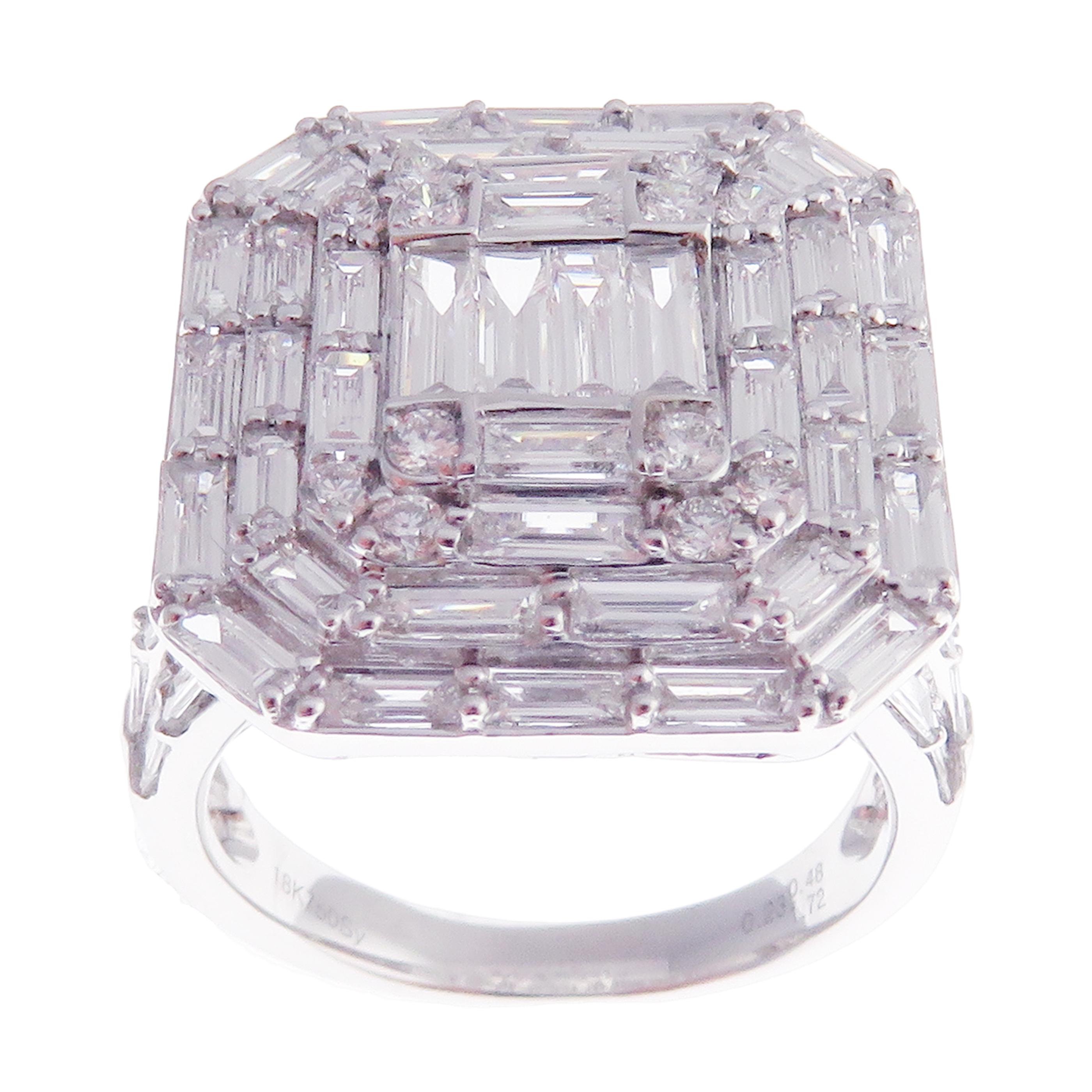 18 Karat White Gold Diamond Medium Square Solid Baguette Earring Ring Set 1