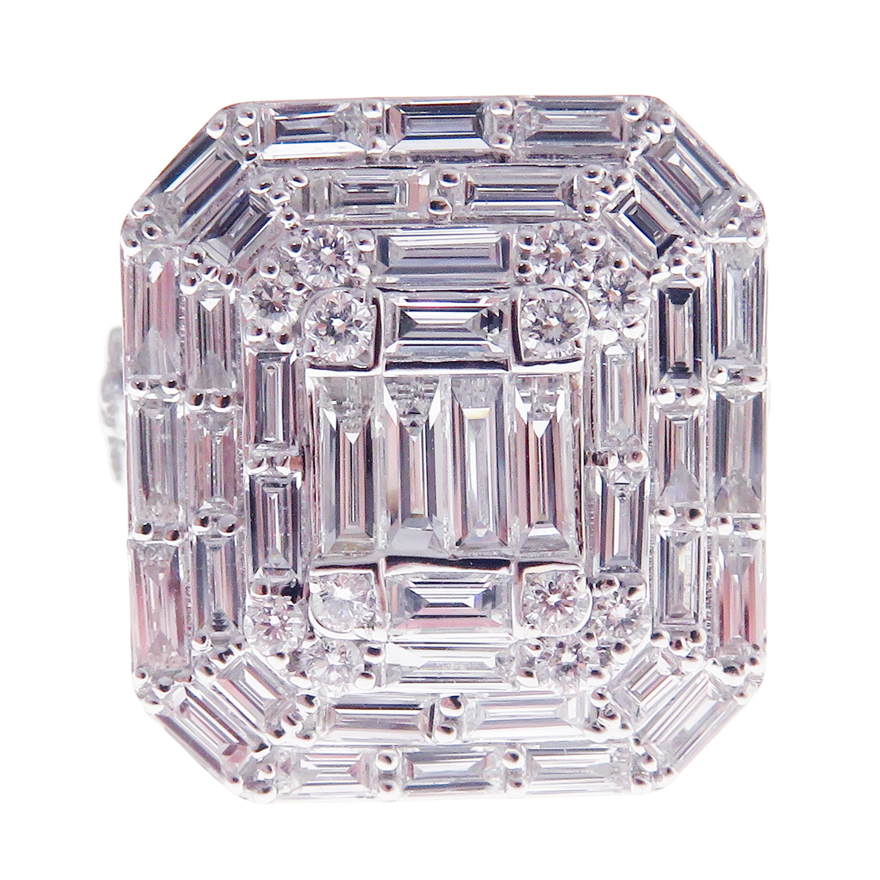 18 Karat White Gold Diamond Medium Square Solid Baguette Earring Ring Set 2