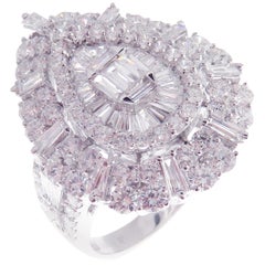 18 Karat Weißgold Diamant Moderner Baguette Birnenförmiger Fancy Ring