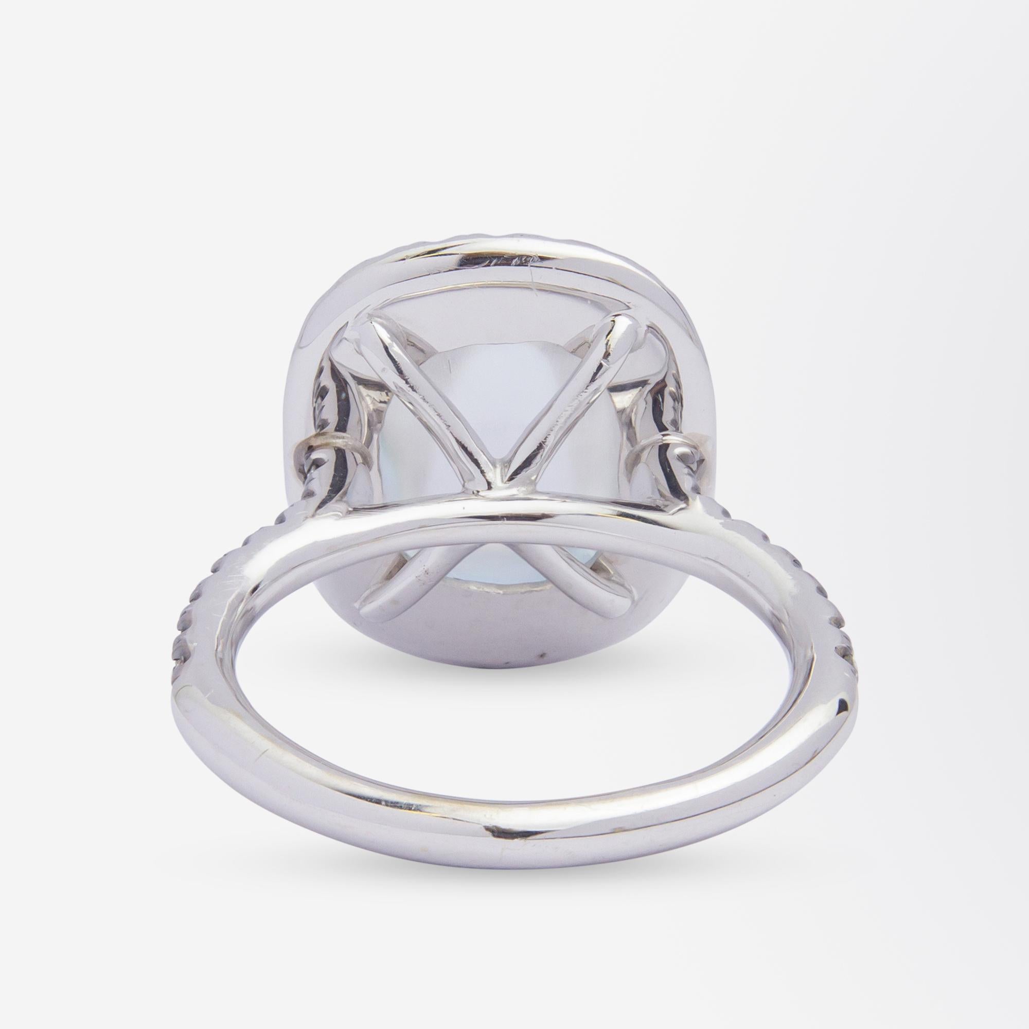 Cabochon 18 Karat White Gold, Diamond & Moonstone Ring For Sale