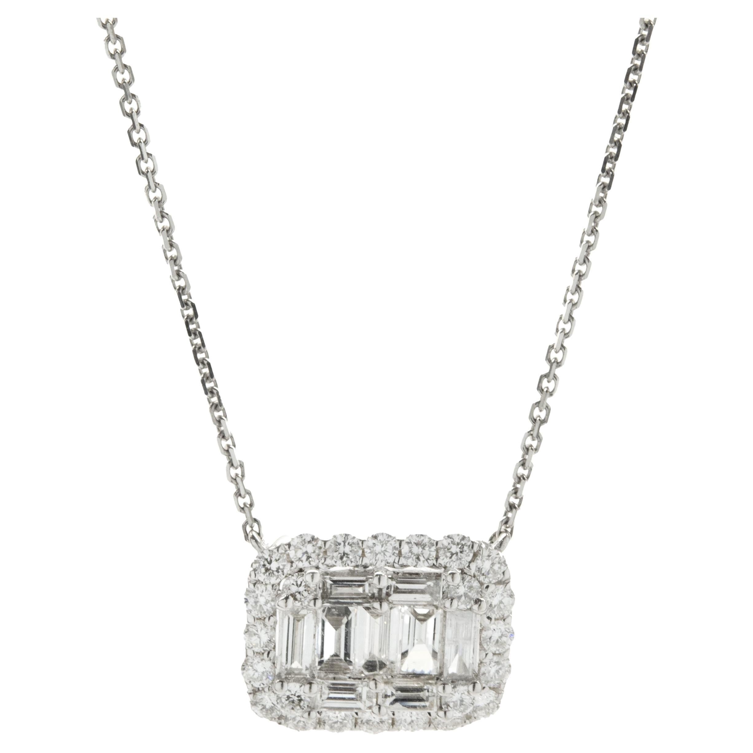 Mosaic Setting Diamond Pendant White Gold Necklace For Sale at 1stDibs