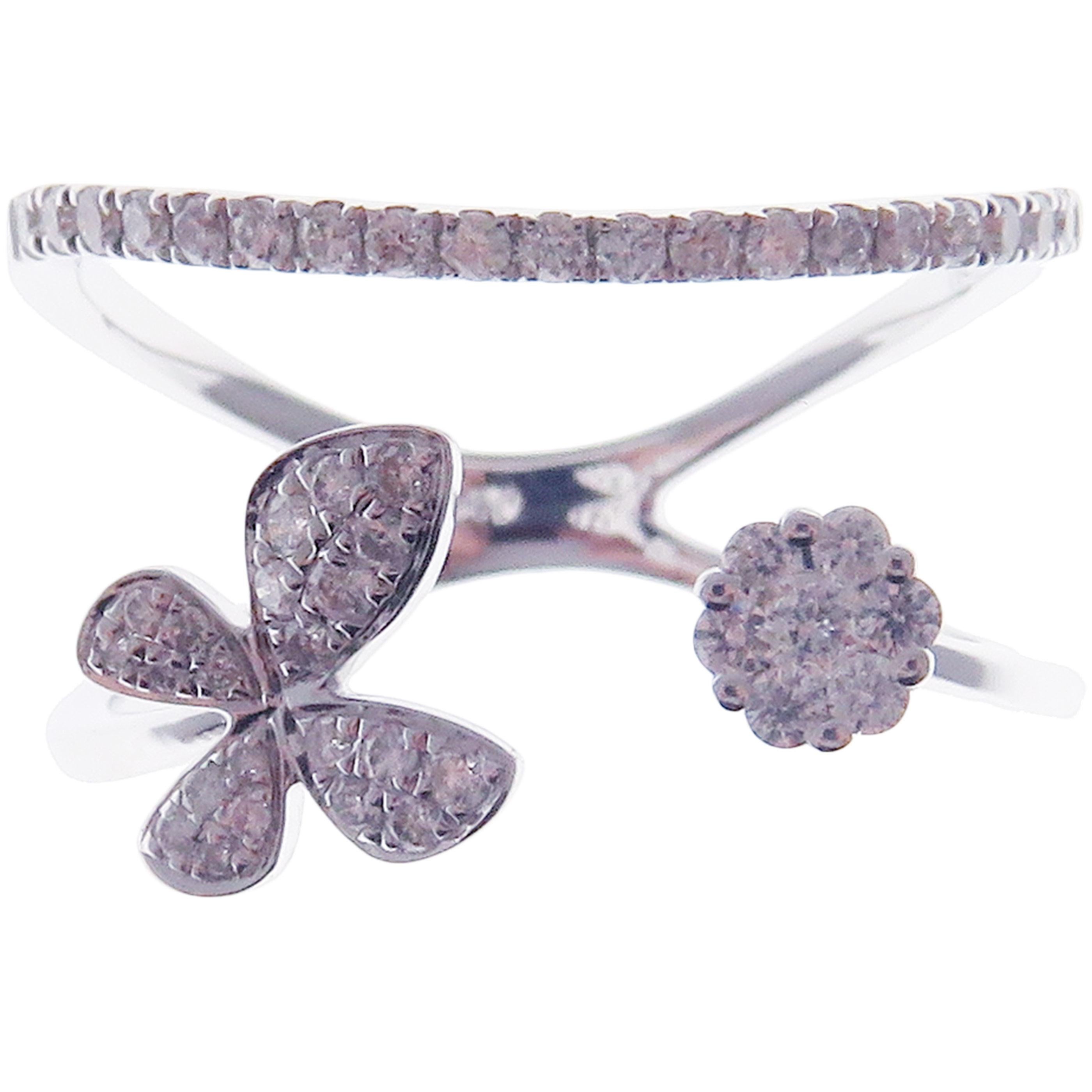 Women's or Men's 18 Karat White Gold Diamond Multi-Layer Butterfly Open Ring For Sale