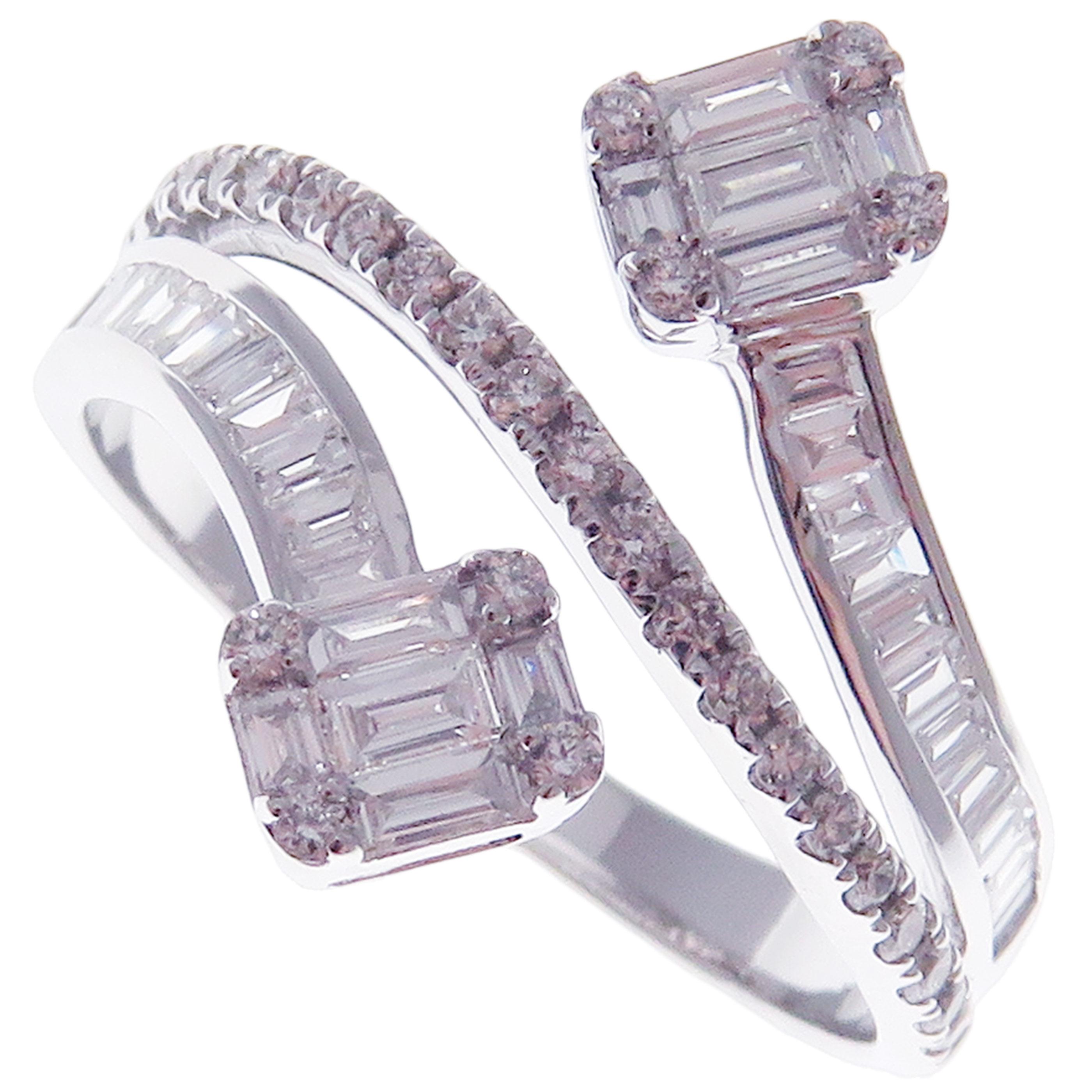 Round Cut 18 Karat White Gold Diamond Multi-Layer Illusion Ring For Sale