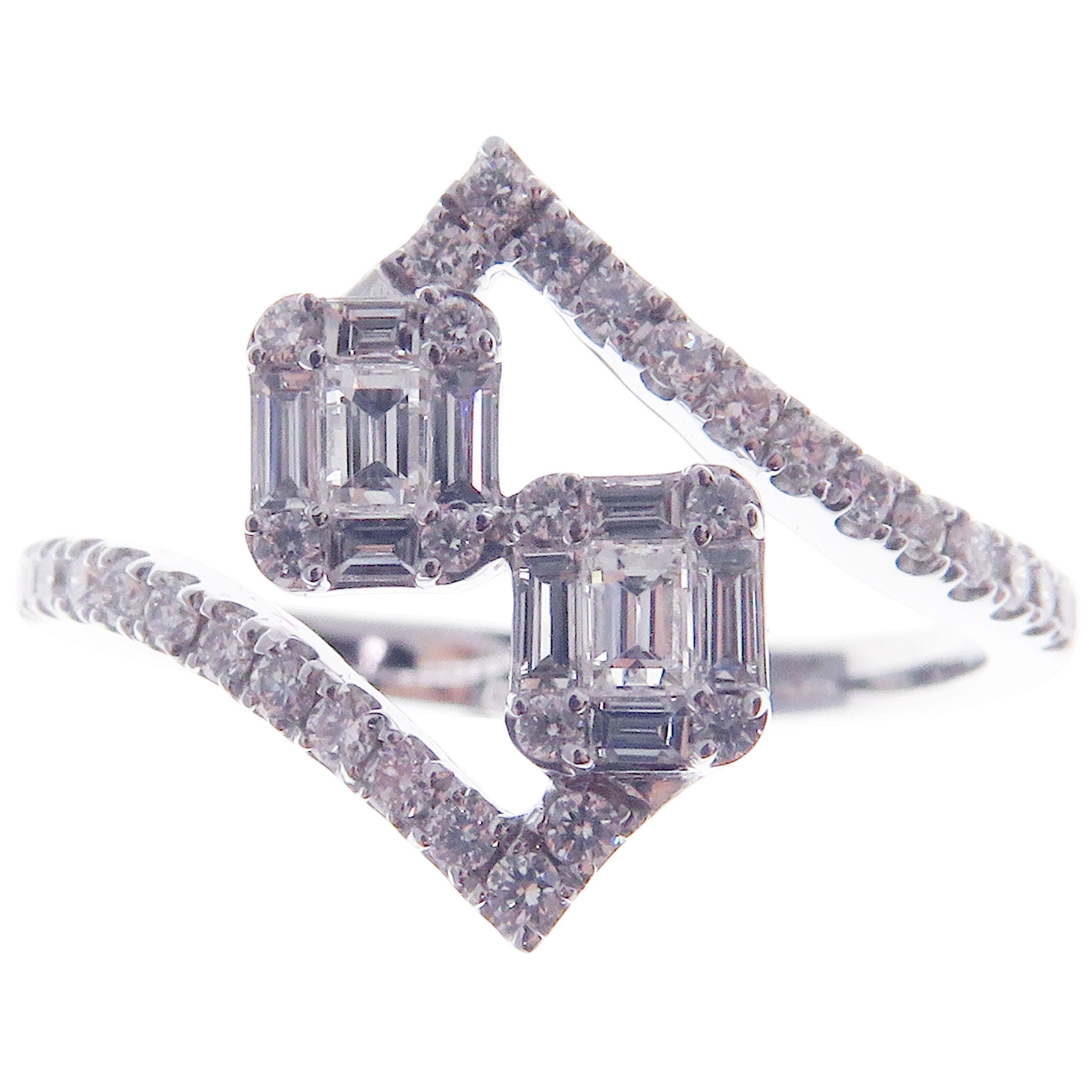 Women's or Men's 18 Karat White Gold Diamond Multi-Layer Illusion Ring For Sale
