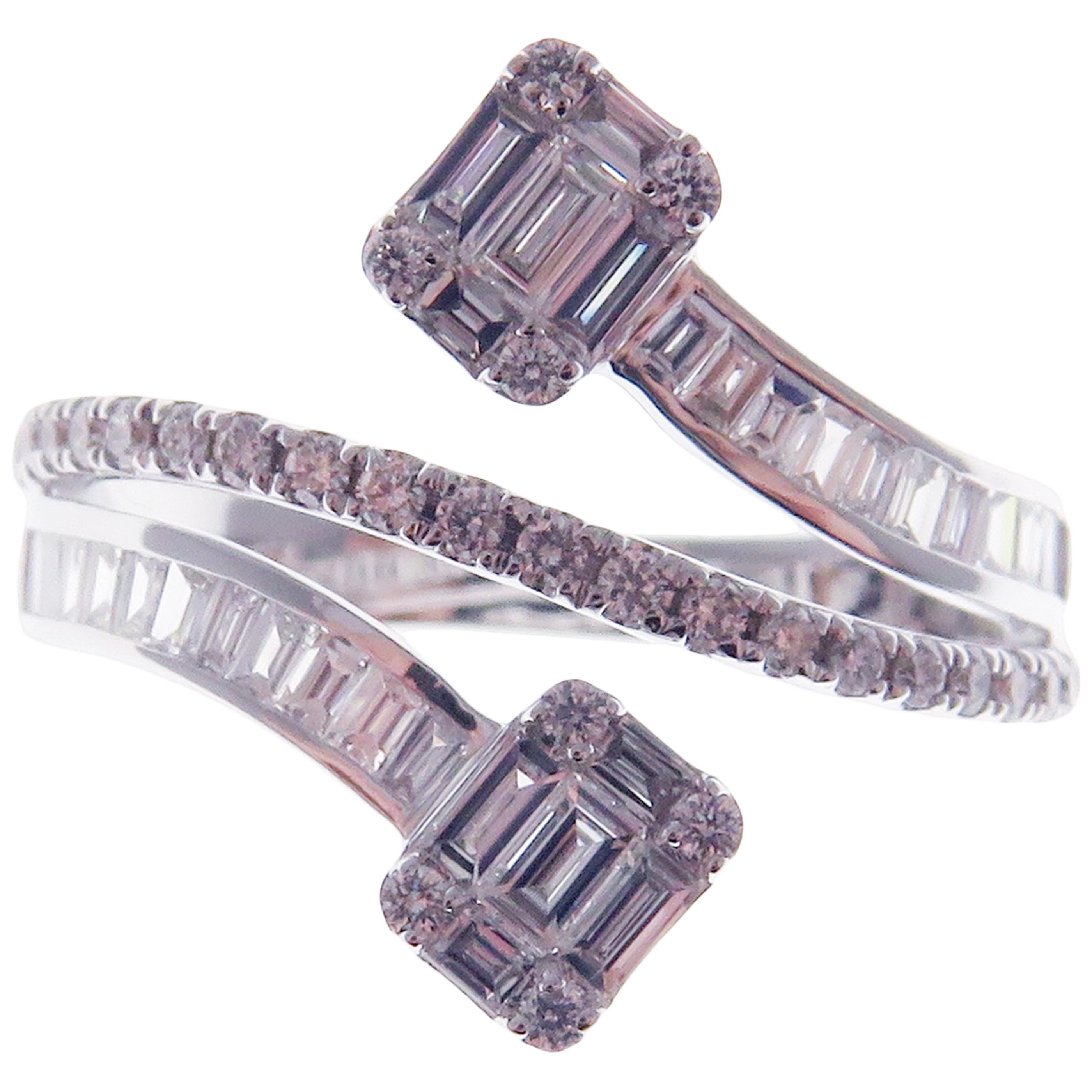 Women's or Men's 18 Karat White Gold Diamond Multi-Layer Illusion Ring For Sale