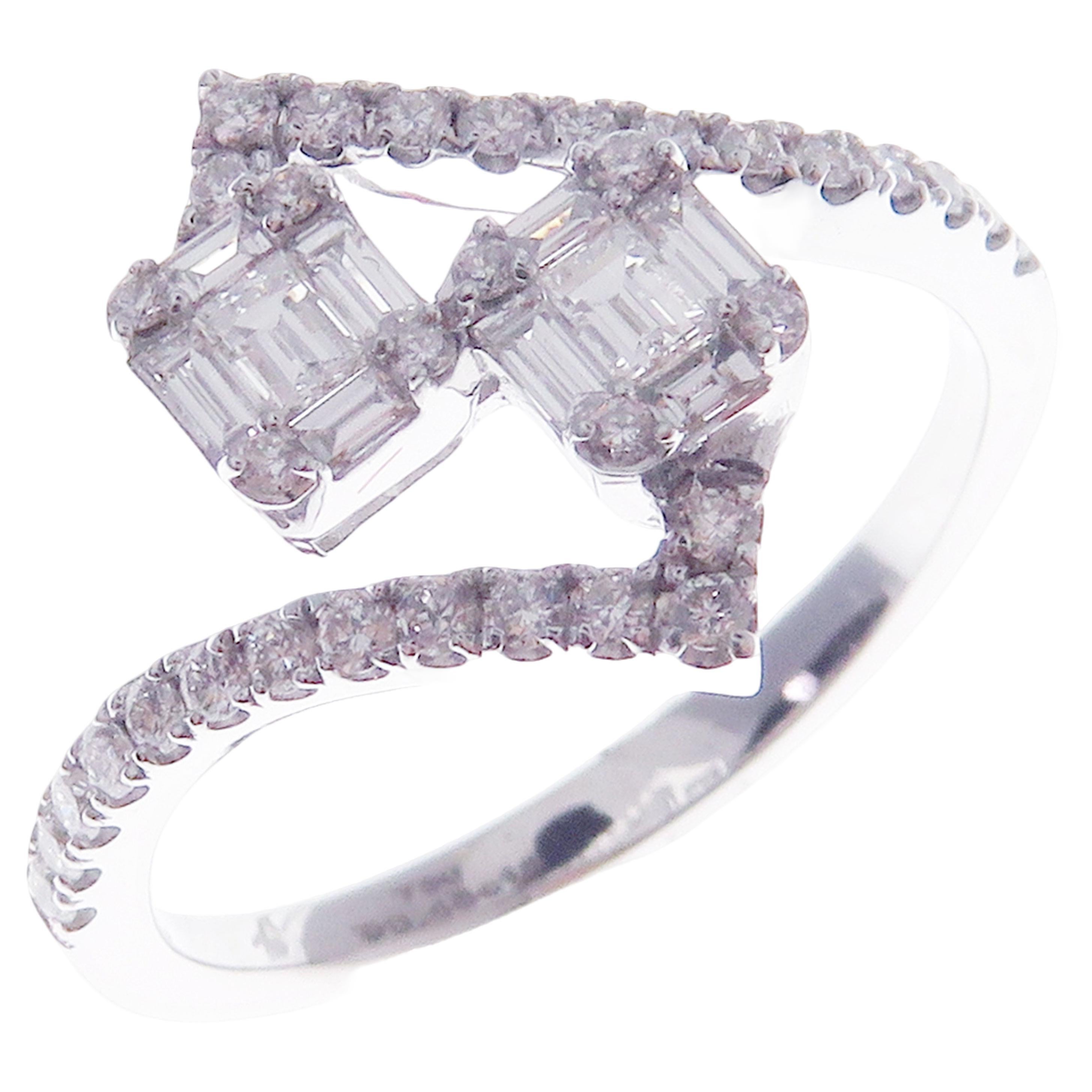 18 Karat White Gold Diamond Multi-Layer Illusion Ring For Sale