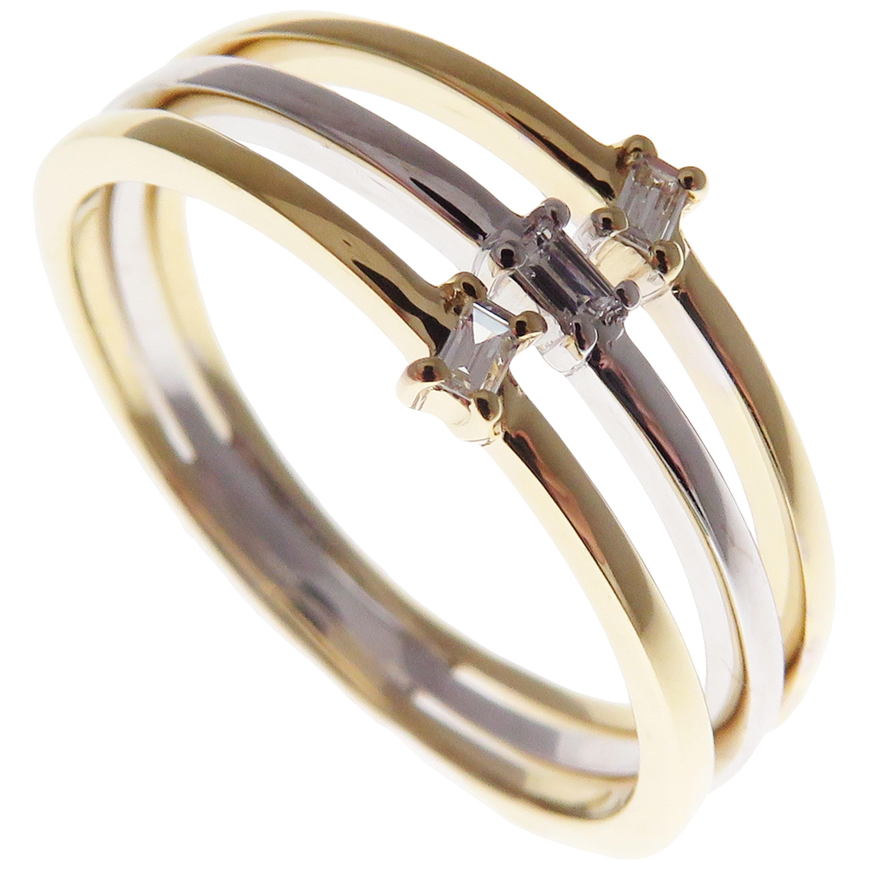 Mehrschichtiger Ring aus 18 Karat Weißgold mit Diamanten (Rundschliff) im Angebot