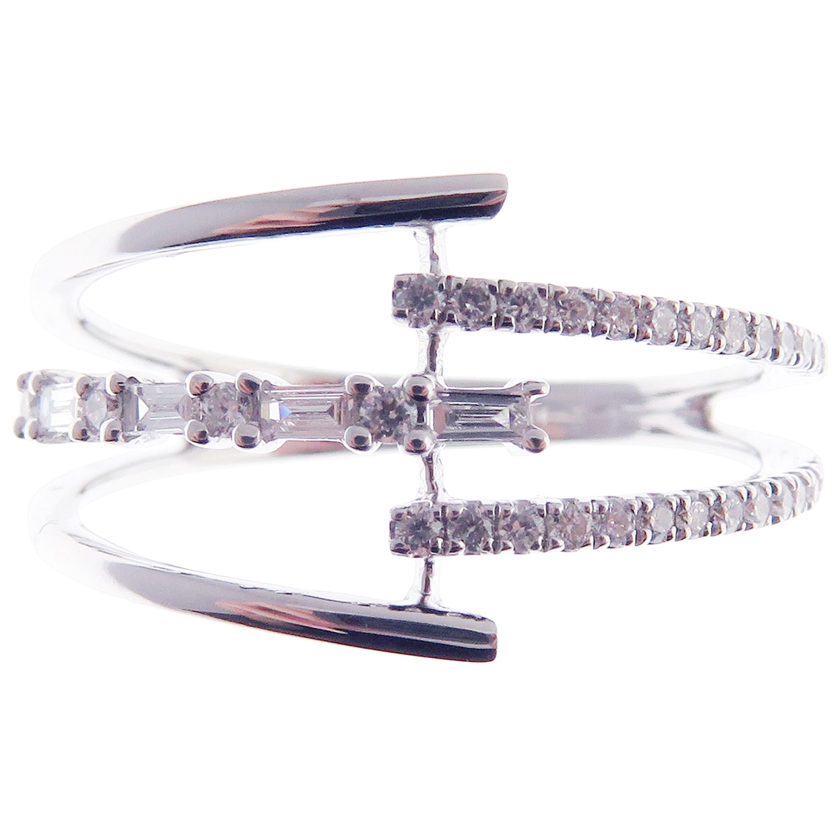 Women's or Men's 18 Karat White Gold Diamond Multi-Layer Ring For Sale