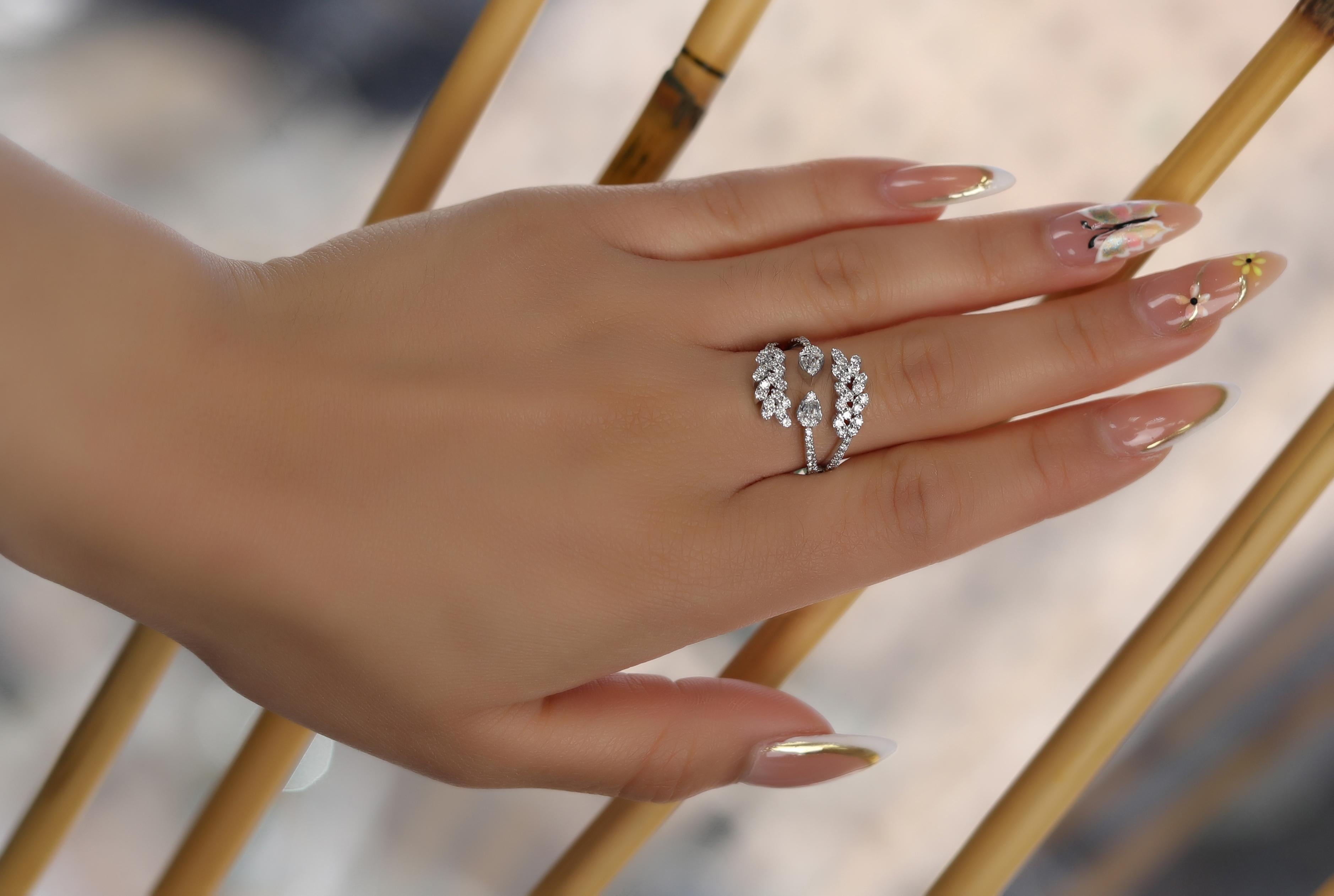 18 Karat White Gold Diamond Multi-Layer Ring For Sale 1