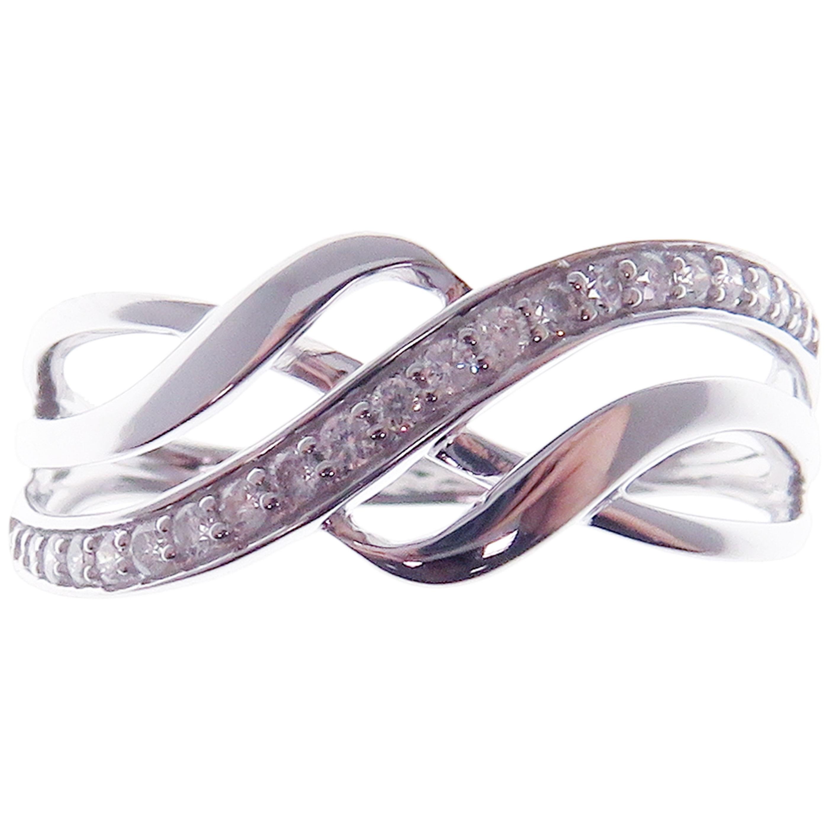 Women's or Men's 18 Karat White Gold Diamond Multi-Layer Wavy Band For Sale