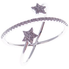 18 Karat White Gold Diamond Multi-Layer Wishing Star Open Ring