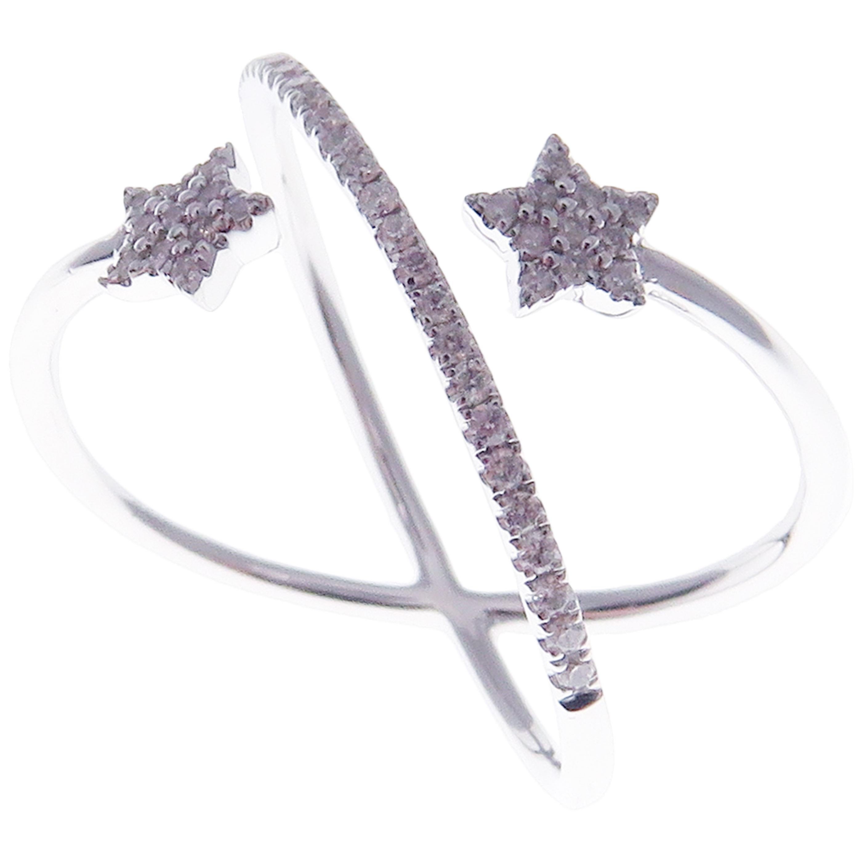Round Cut 18 Karat White Gold Diamond Multi-Layer Wishing Star Open Ring For Sale
