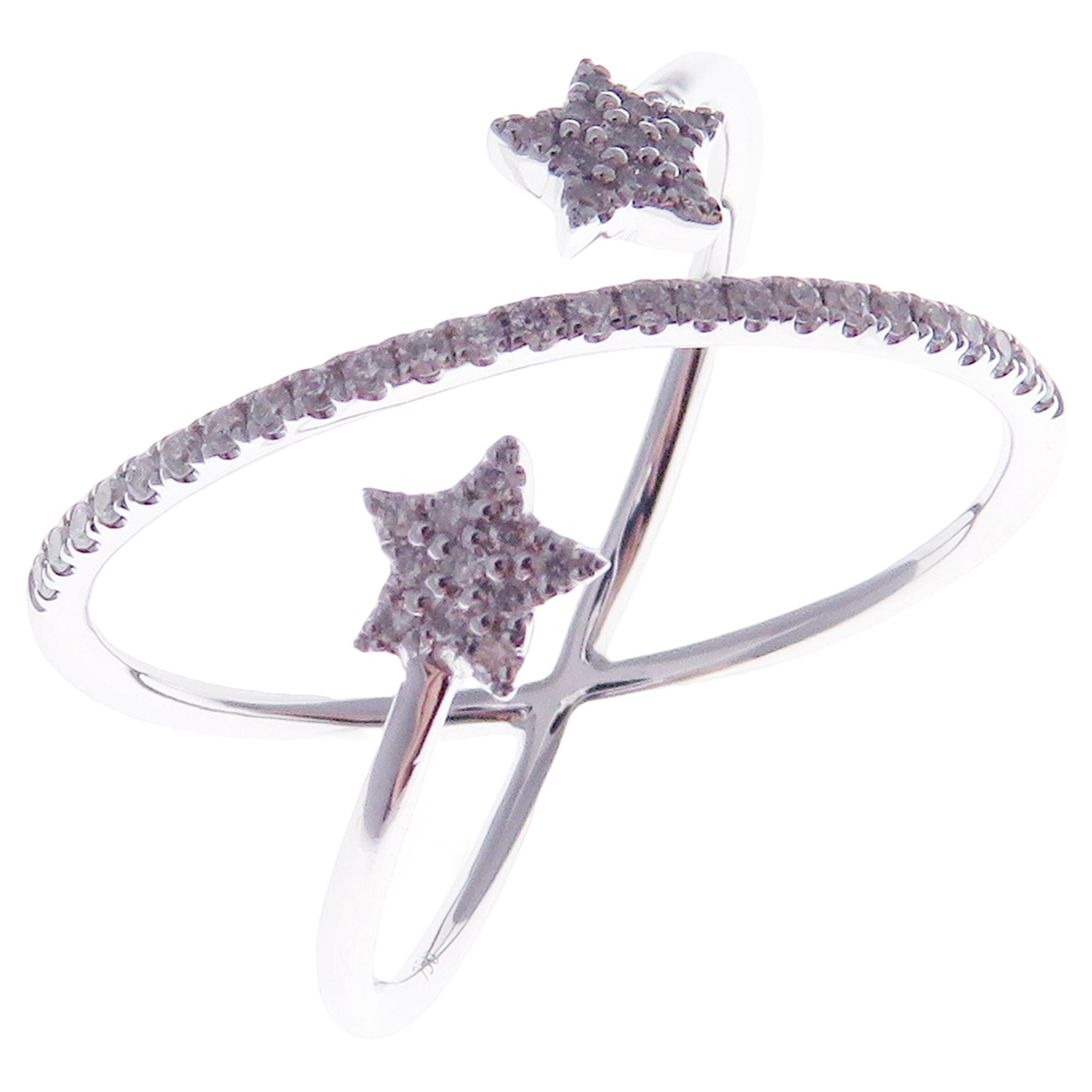 18 Karat White Gold Diamond Multi-Layer Wishing Star Open Ring For Sale