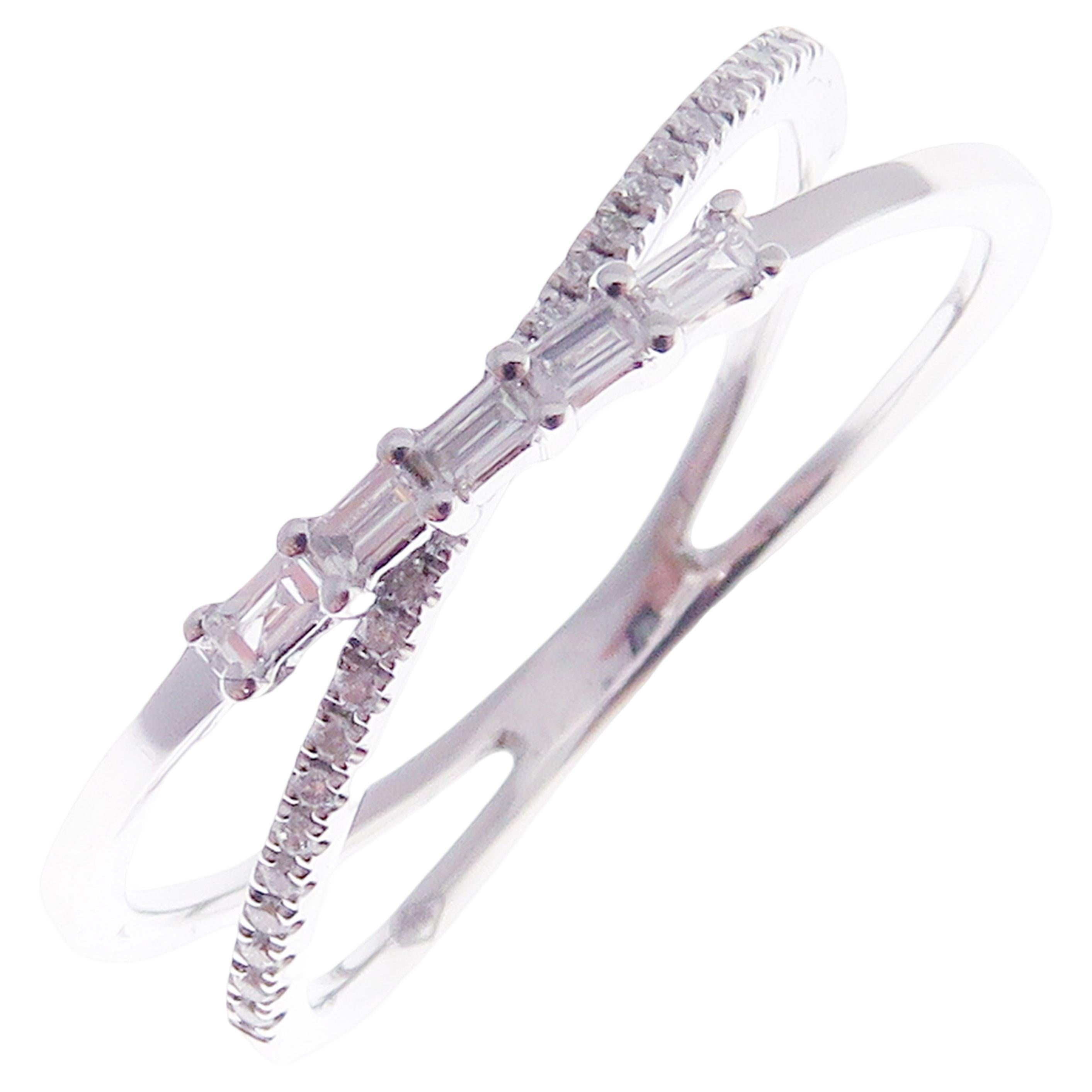 18 Karat White Gold Diamond Multi-Layer X Ring