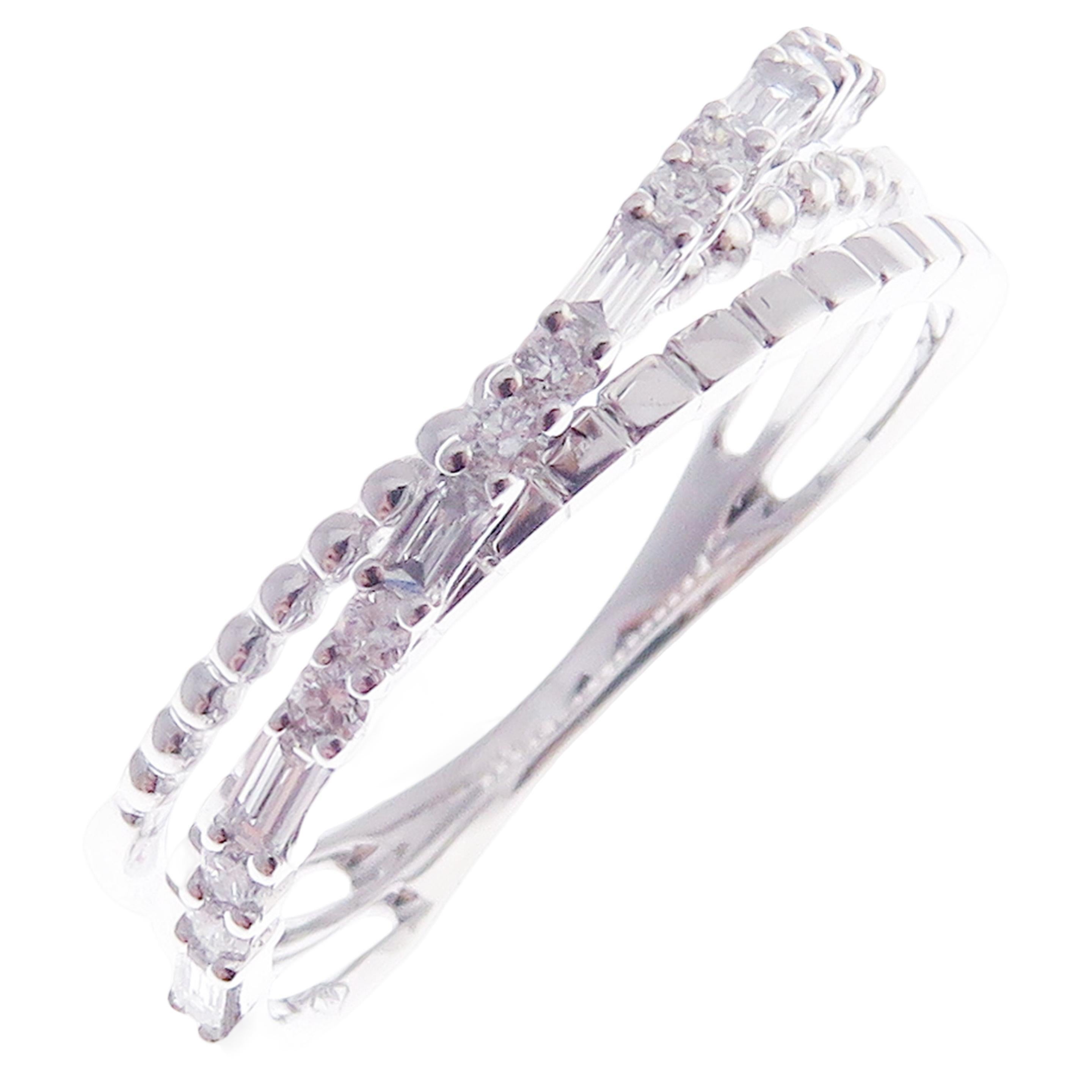 18 Karat White Gold Diamond Multi-Layer X Ring For Sale