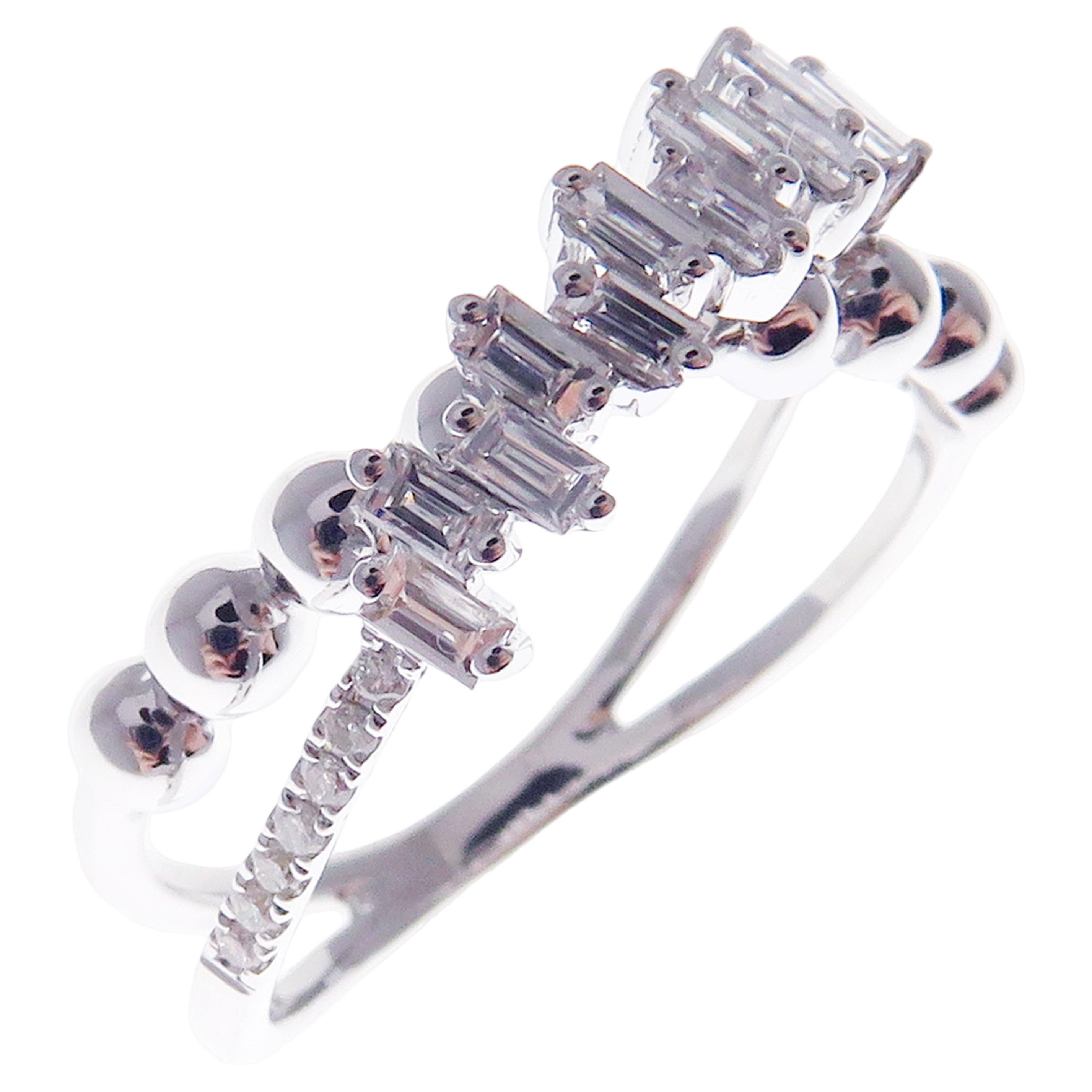 18 Karat White Gold Diamond Multi-Layer X Ring