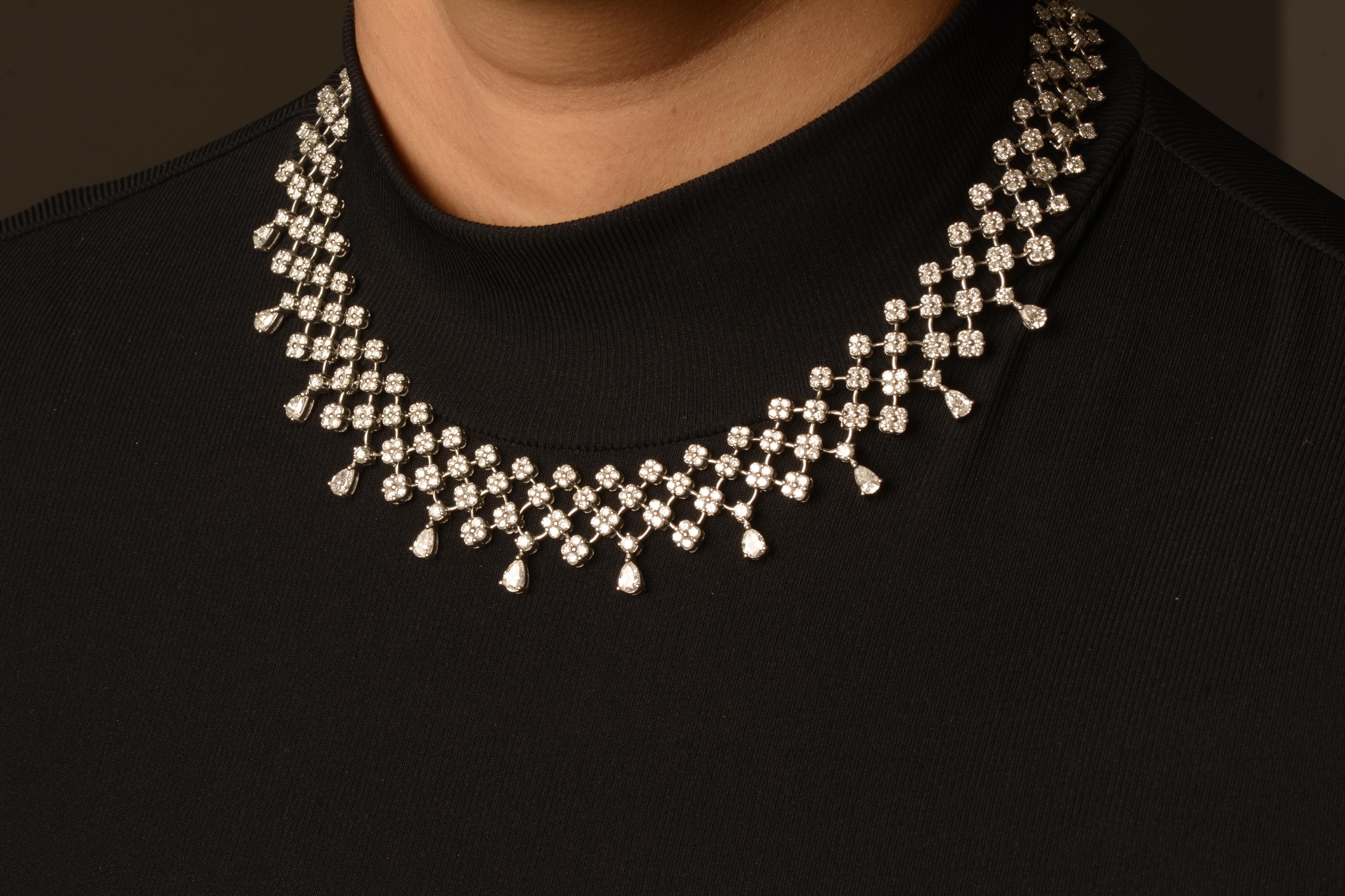 Mixed Cut 18 Karat White Gold Diamond Necklace For Sale