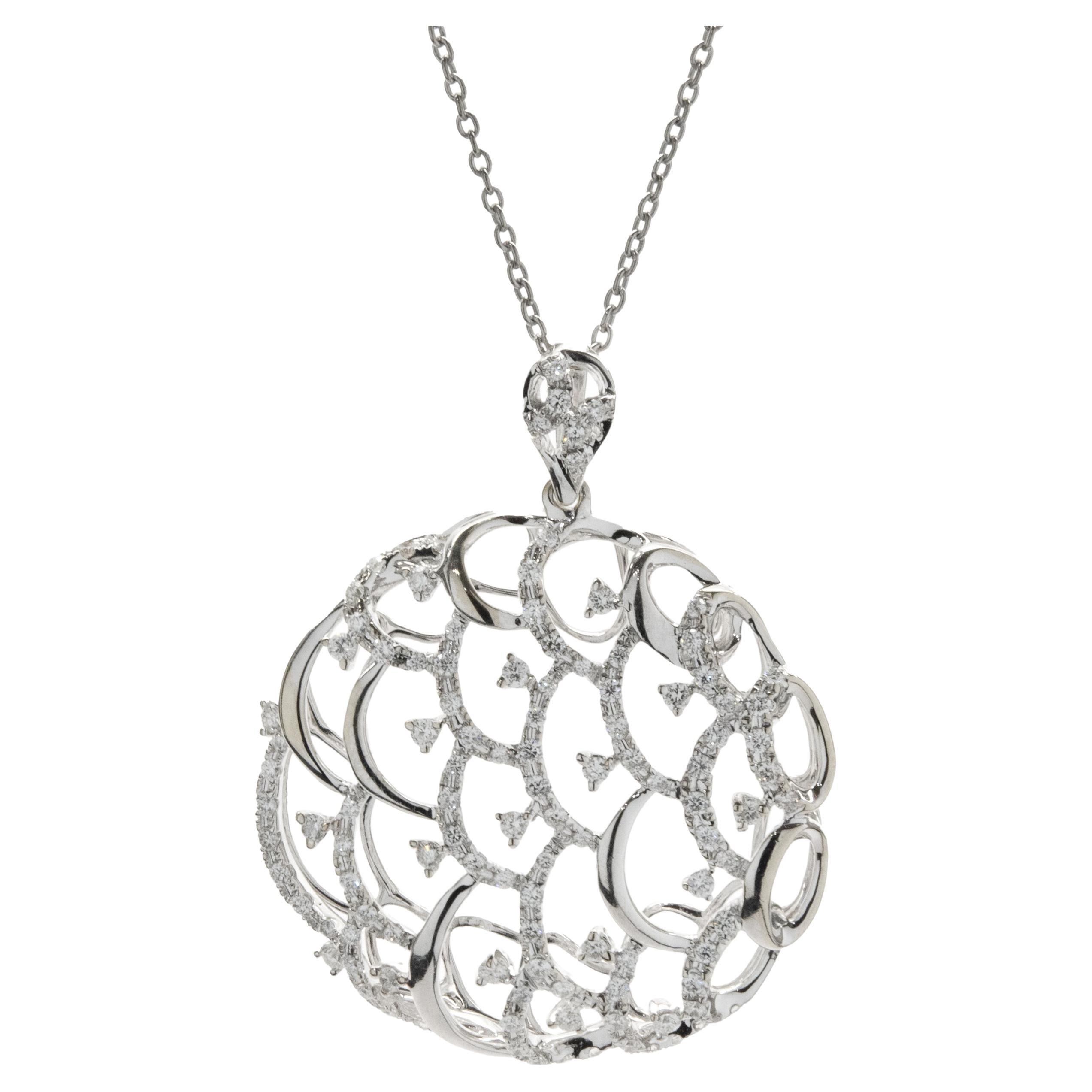 18 Karat White Gold Diamond Open Circle Pendant