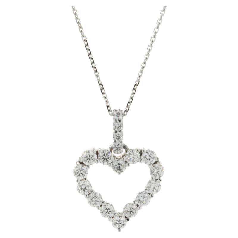 2.39 Carat Diamond 18 Karat White Gold Open Heart Pendant Necklace For ...
