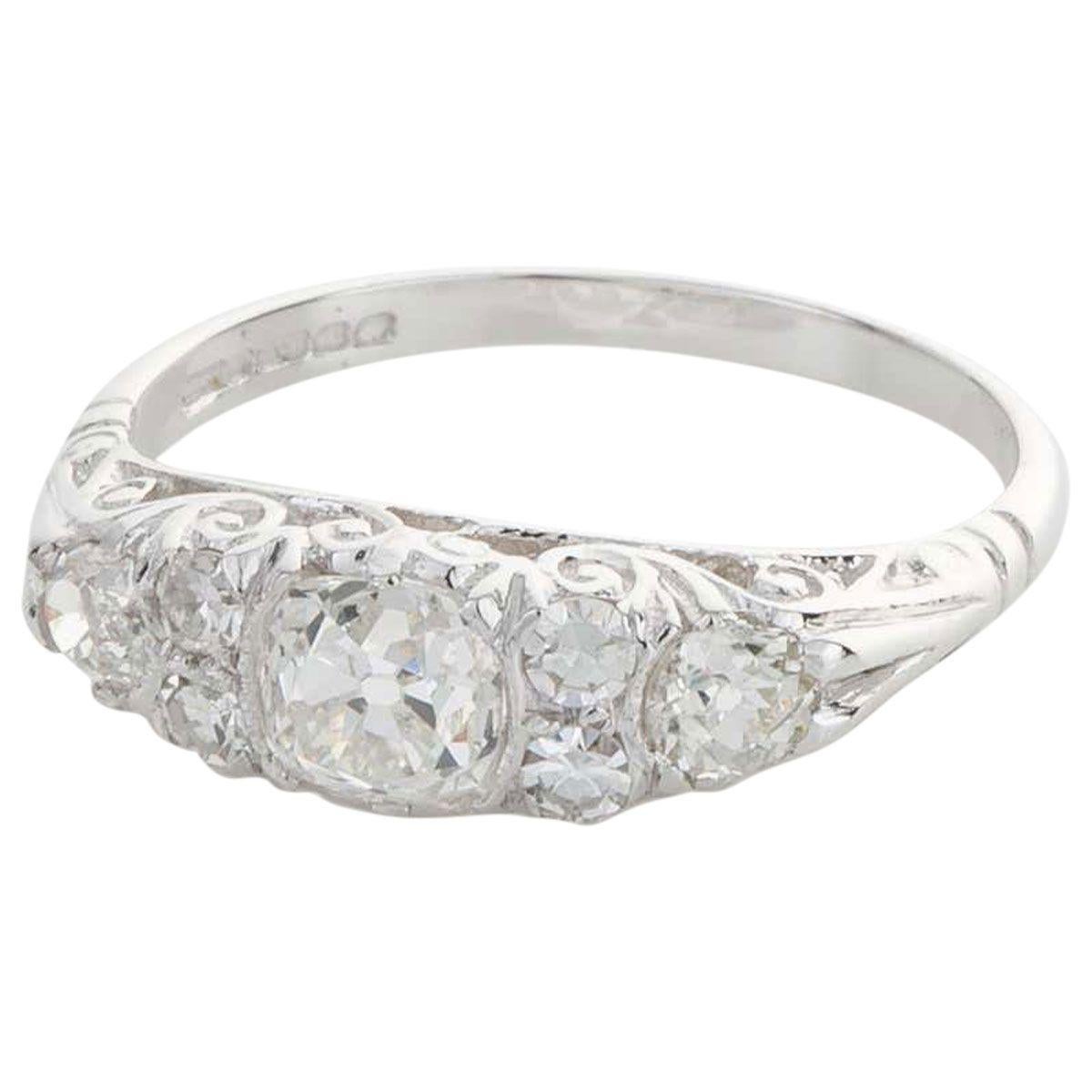Cushion Cut 18 Karat White Gold Diamond Ornate Band Ring For Sale