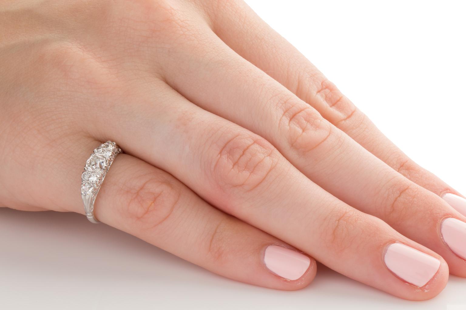 Women's 18 Karat White Gold Diamond Ornate Band Ring For Sale