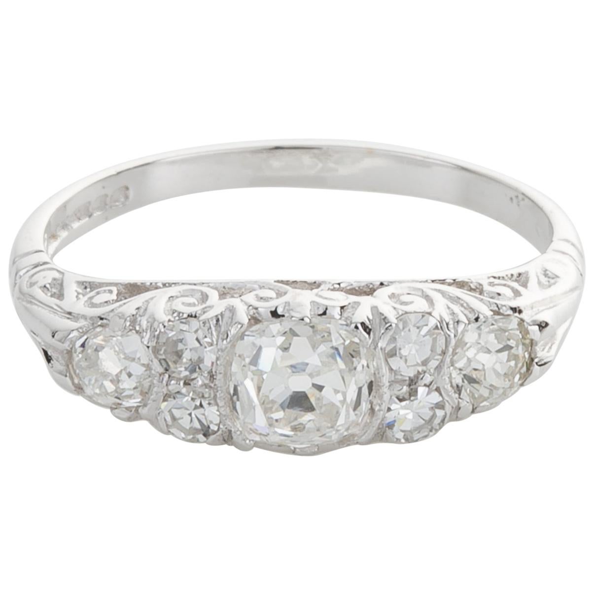 18 Karat White Gold Diamond Ornate Band Ring For Sale