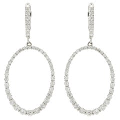 18 Karat White Gold Diamond Oval Drop Earrings