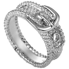 18 Karat White Gold Diamond Pave Belt Buckle Band Ring