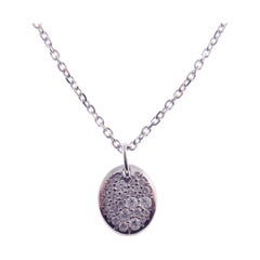 18 Karat White Gold Diamond Pave Circle Round Pendant Necklace