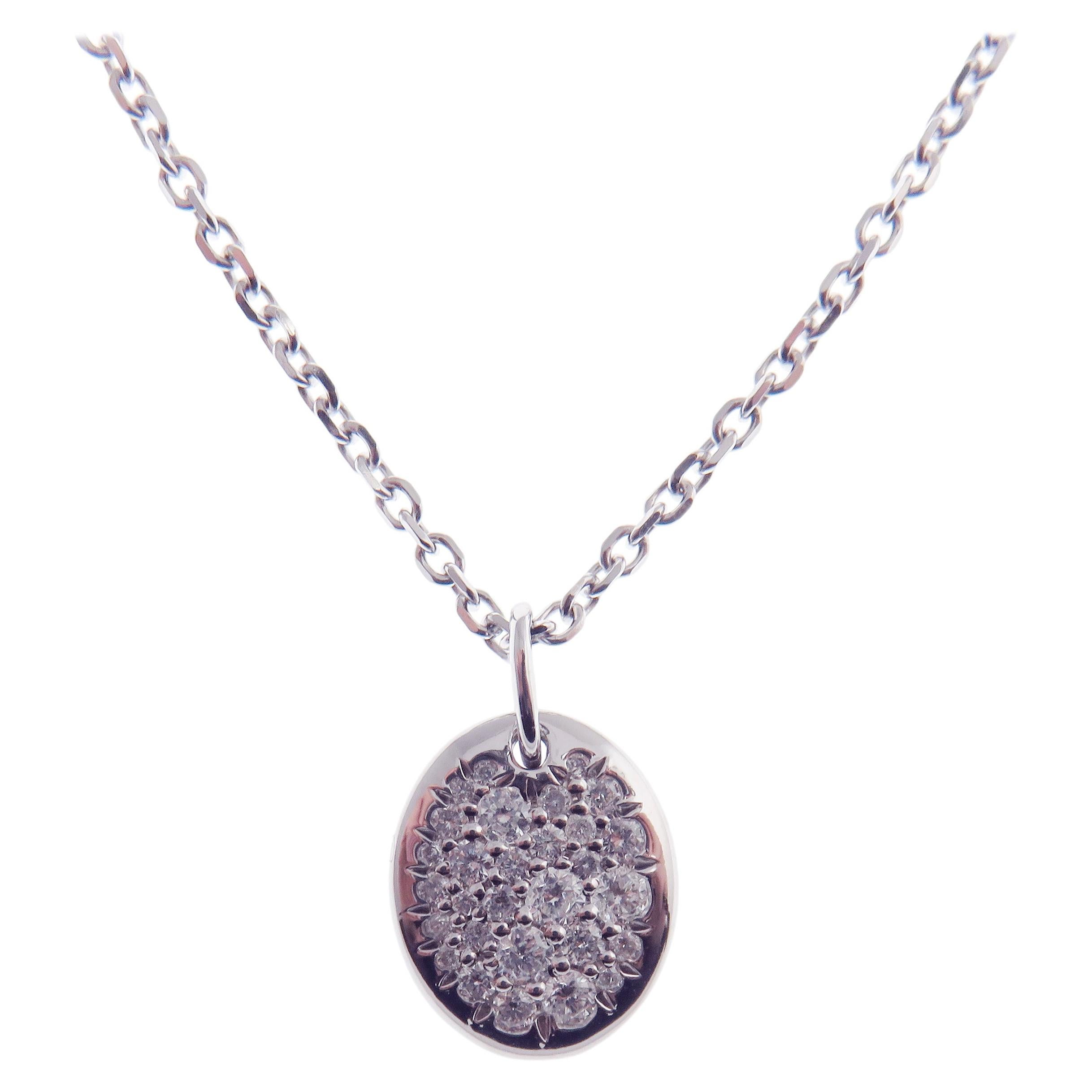 18 Karat White Gold Diamond Pave Circle Round Pendant Necklace