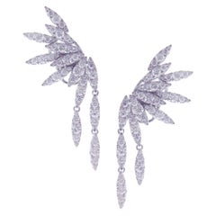 18 Karat White Gold Diamond Pave Dangling Crawler Earring
