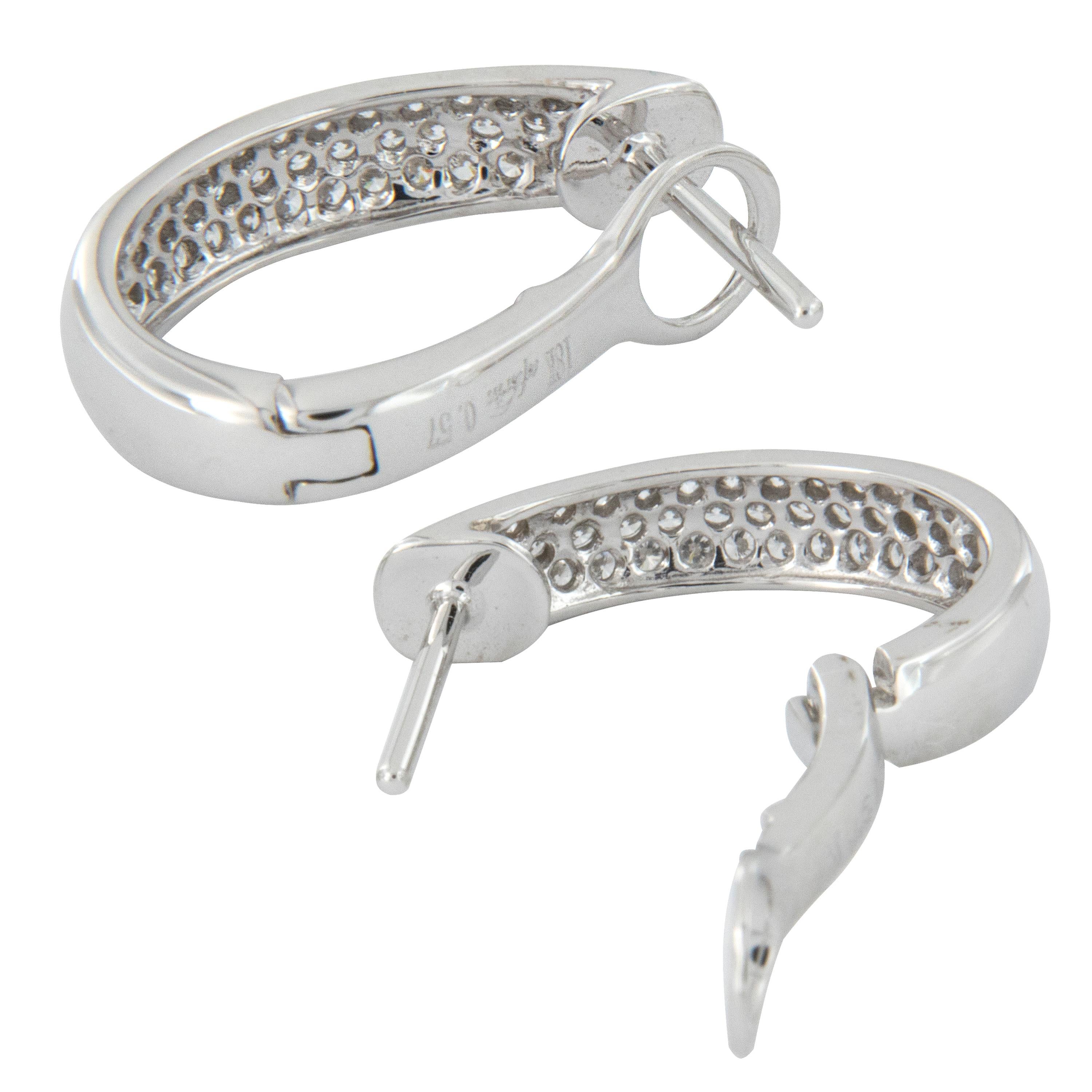 18 Karat White Gold Diamond Pave Hoop Earrings In New Condition In Troy, MI