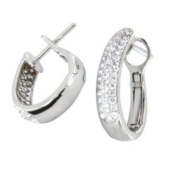 18 Karat White Gold Diamond Pave Hoop Earrings